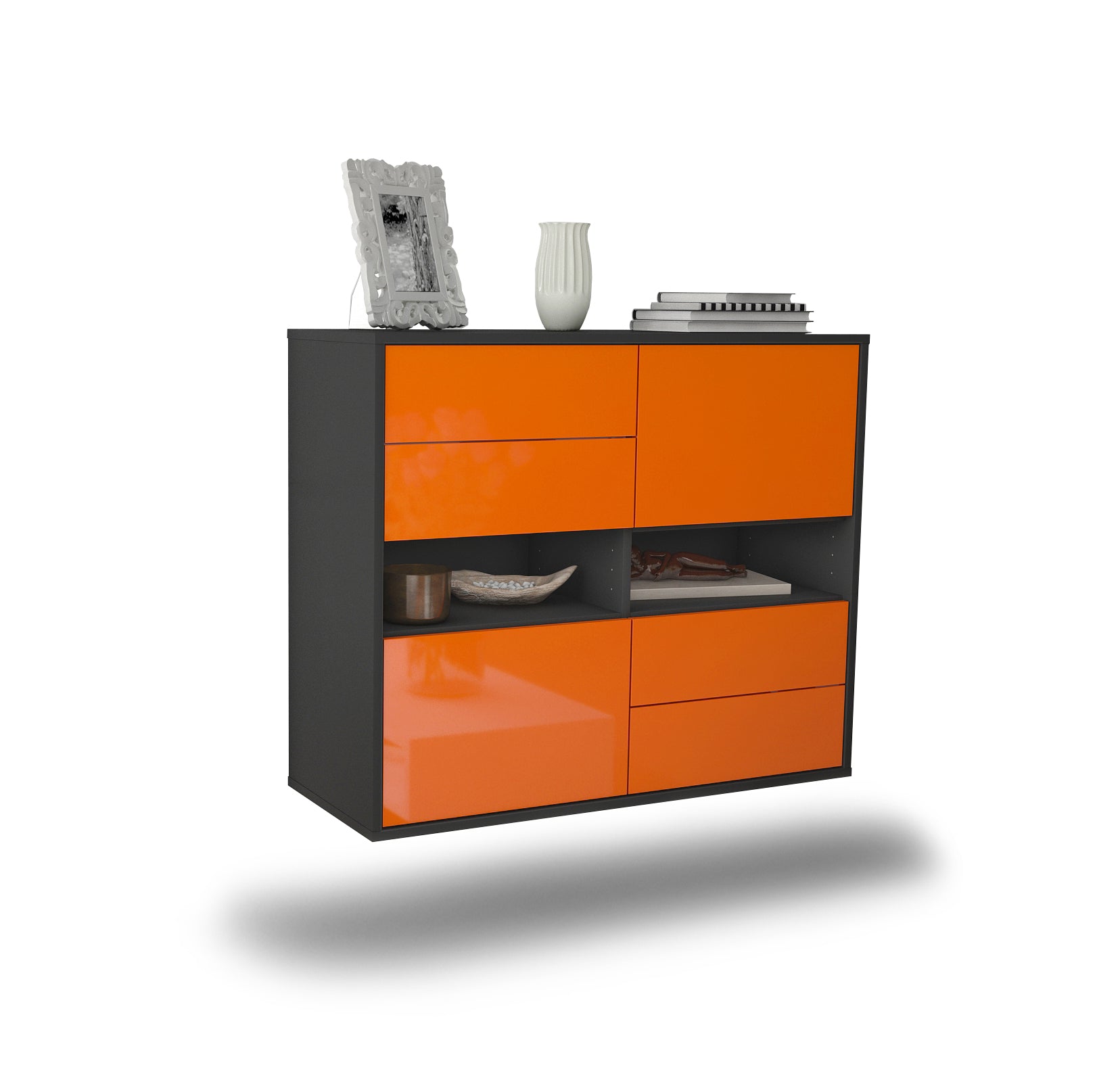 Sideboard - Claudia - Design Hochglanz - Wandmontiert mit Push to open  92 cm Anthrazit