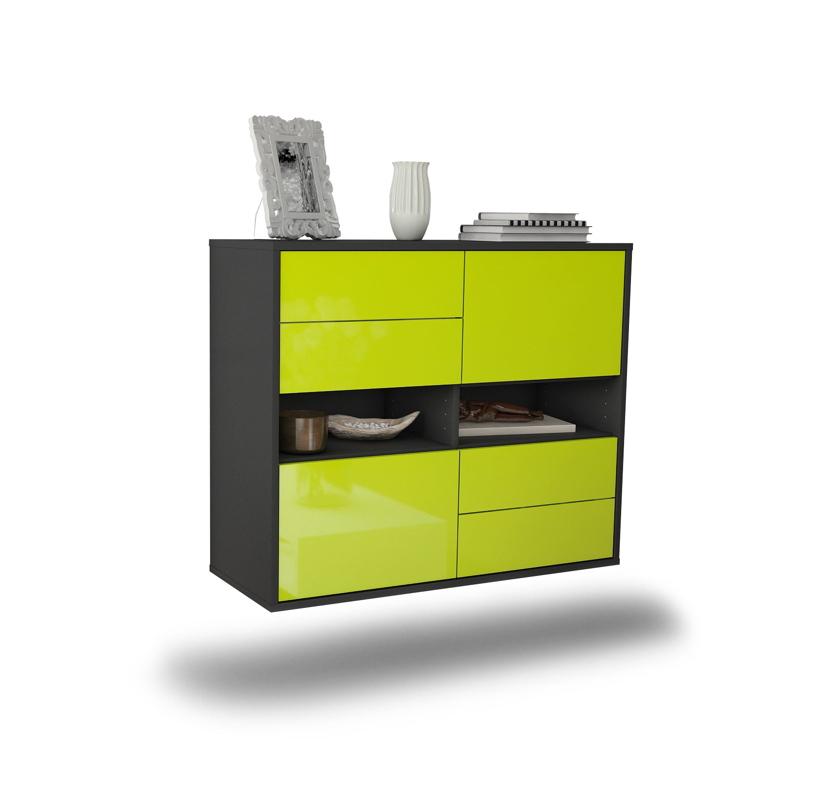 Sideboard - Claudia - Design Hochglanz - Wandmontiert mit Push to open  92 cm Anthrazit