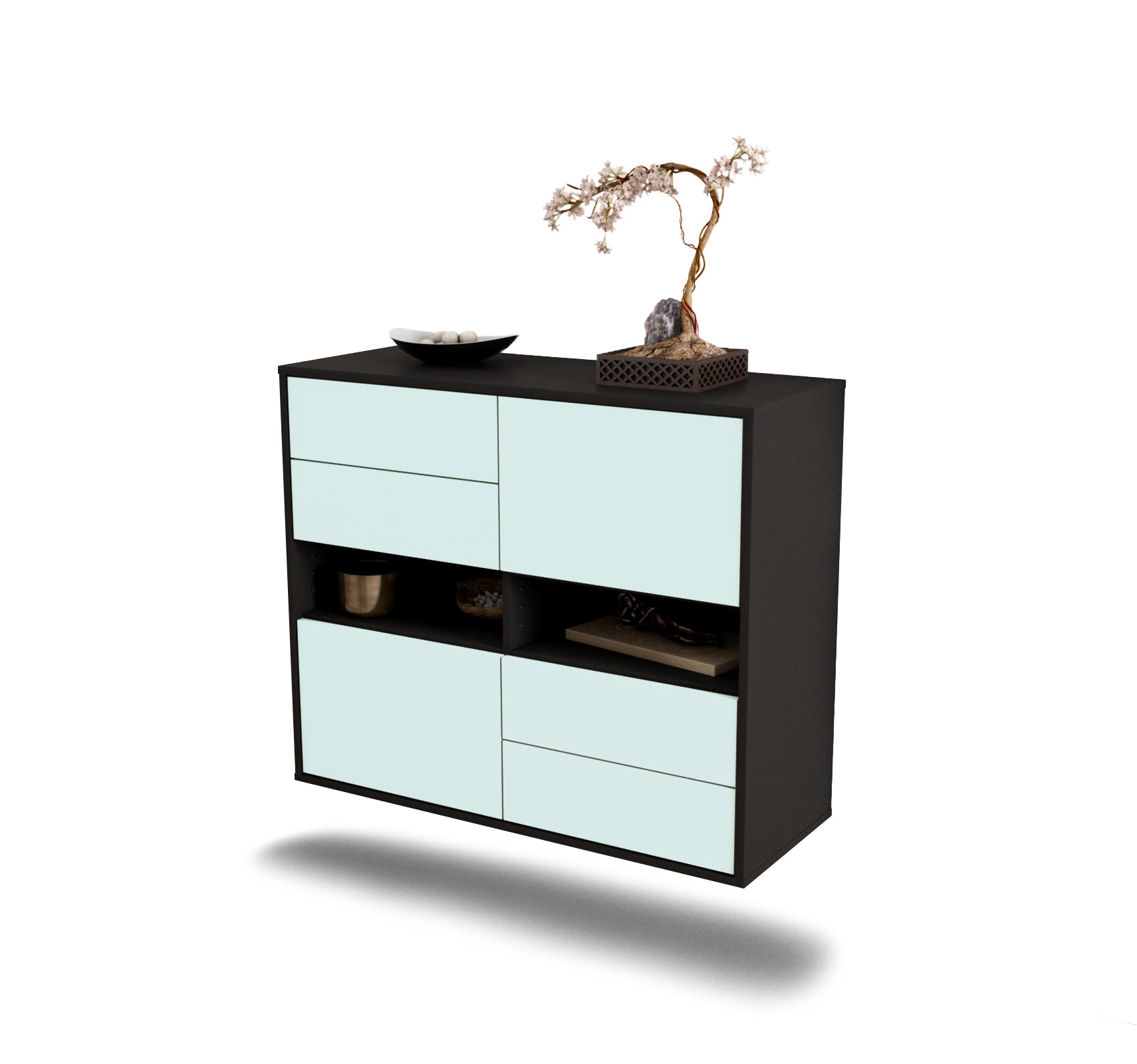 Sideboard - Claudia - Design Farbakzent - Wandmontiert mit Push to open  92 cm Anthrazit