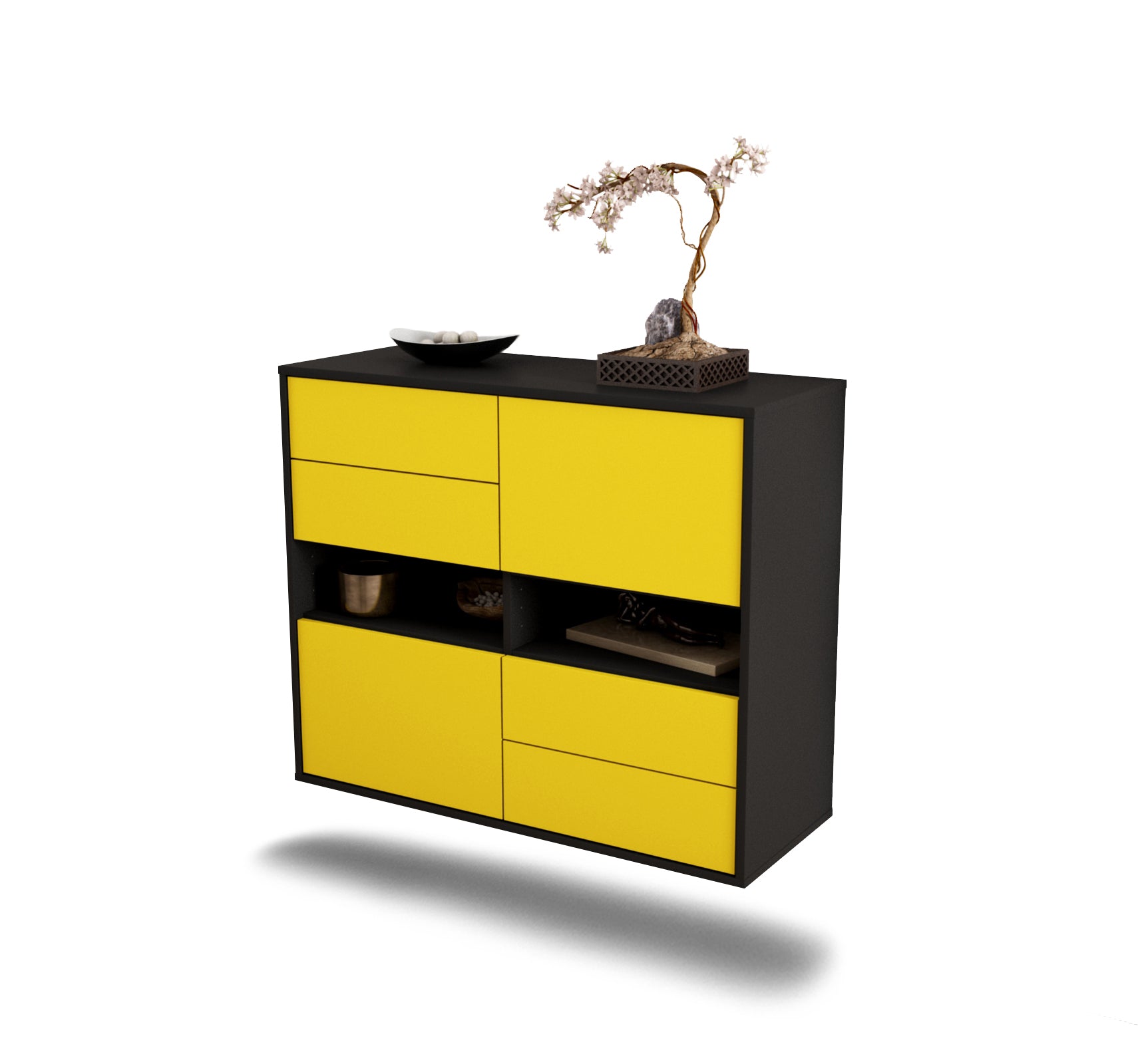 Sideboard - Claudia - Design Farbakzent - Wandmontiert mit Push to open  92 cm Anthrazit