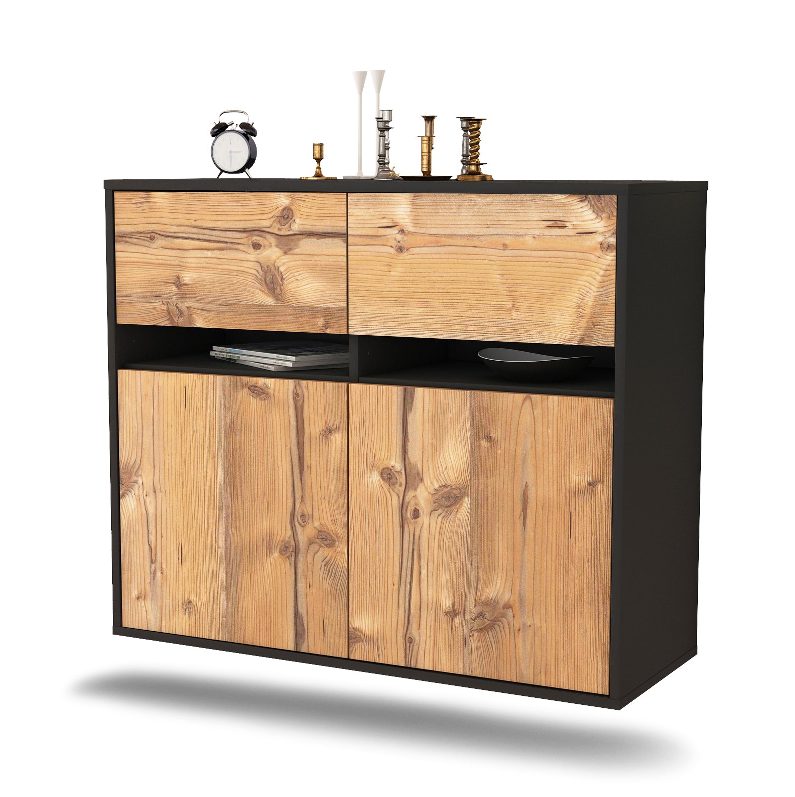 Sideboard - Clea - Design Holzdekor - Wandmontiert mit Push to open  92 cm Anthrazit