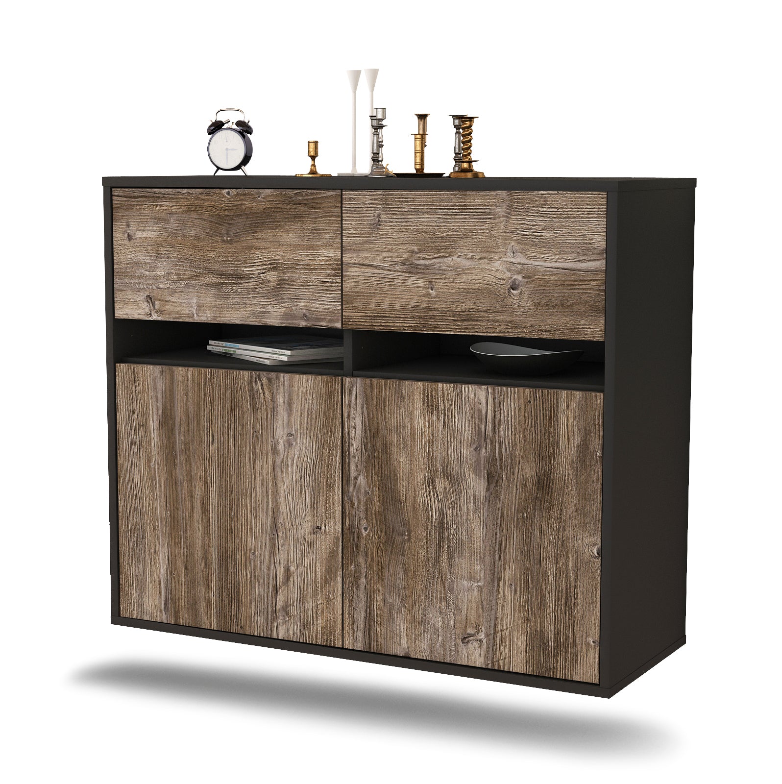 Sideboard - Clea - Design Holzdekor - Wandmontiert mit Push to open  92 cm Anthrazit