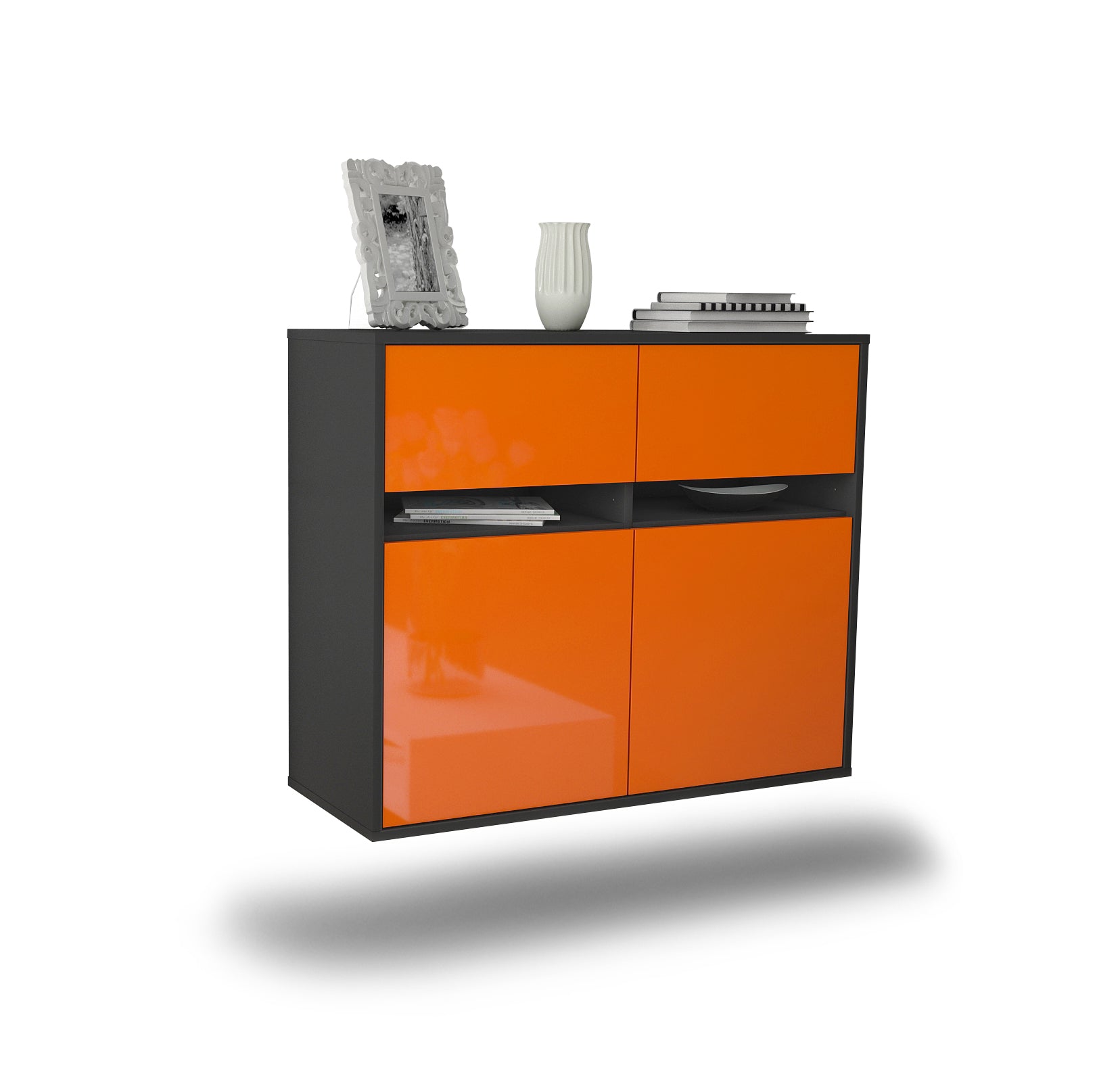 Sideboard - Clea - Design Hochglanz - Wandmontiert mit Push to open  92 cm Anthrazit