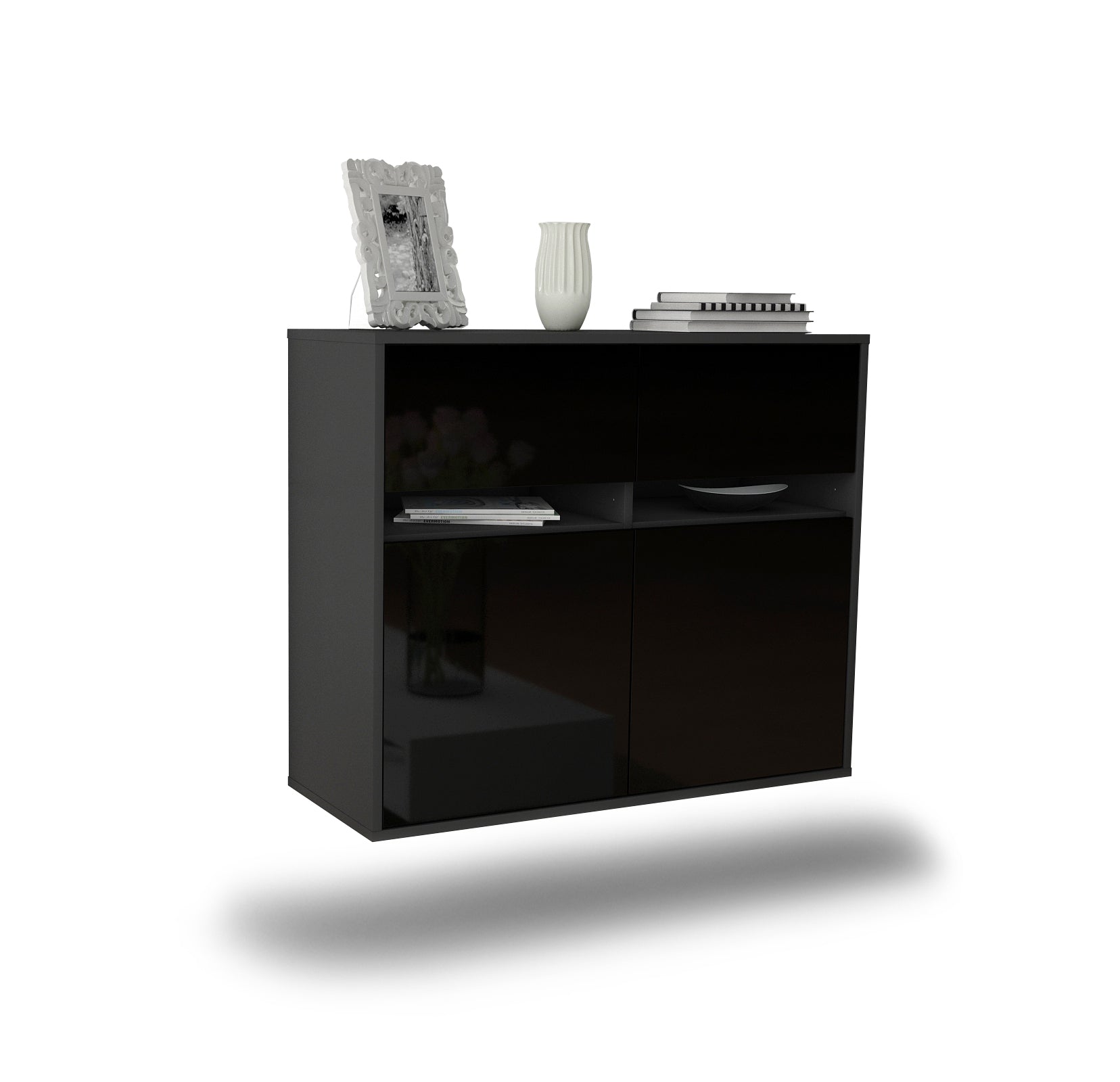 Sideboard - Clea - Design Hochglanz - Wandmontiert mit Push to open  92 cm Anthrazit