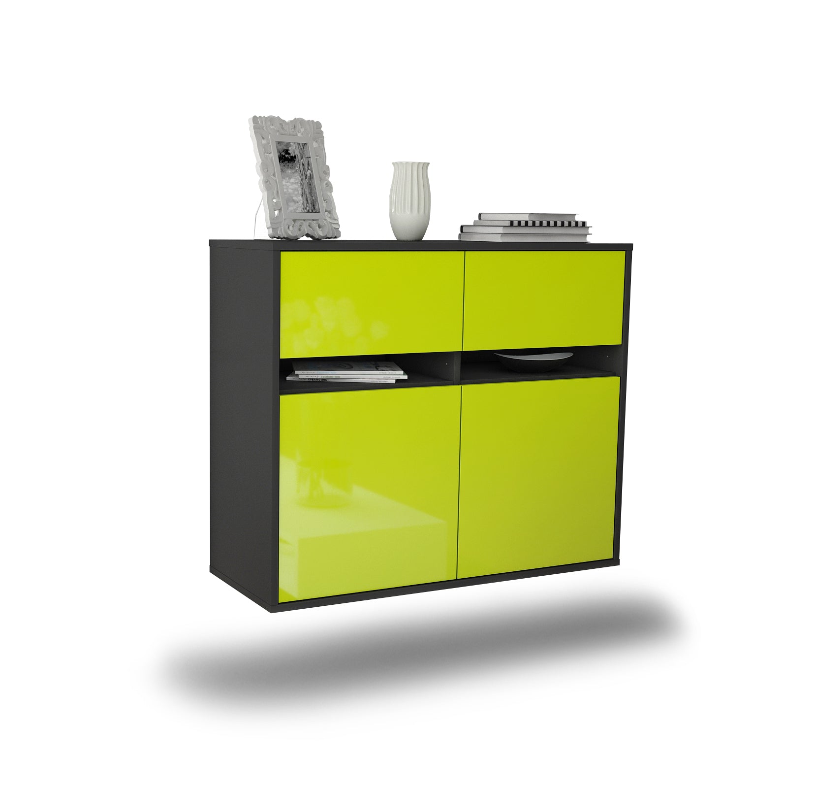 Sideboard - Clea - Design Hochglanz - Wandmontiert mit Push to open  92 cm Anthrazit