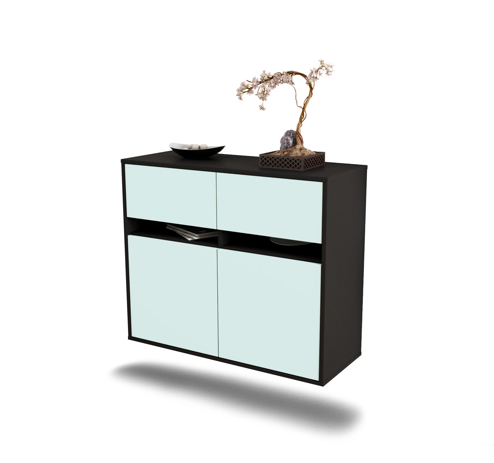 Sideboard - Clea - Design Farbakzent - Wandmontiert mit Push to open  92 cm Anthrazit