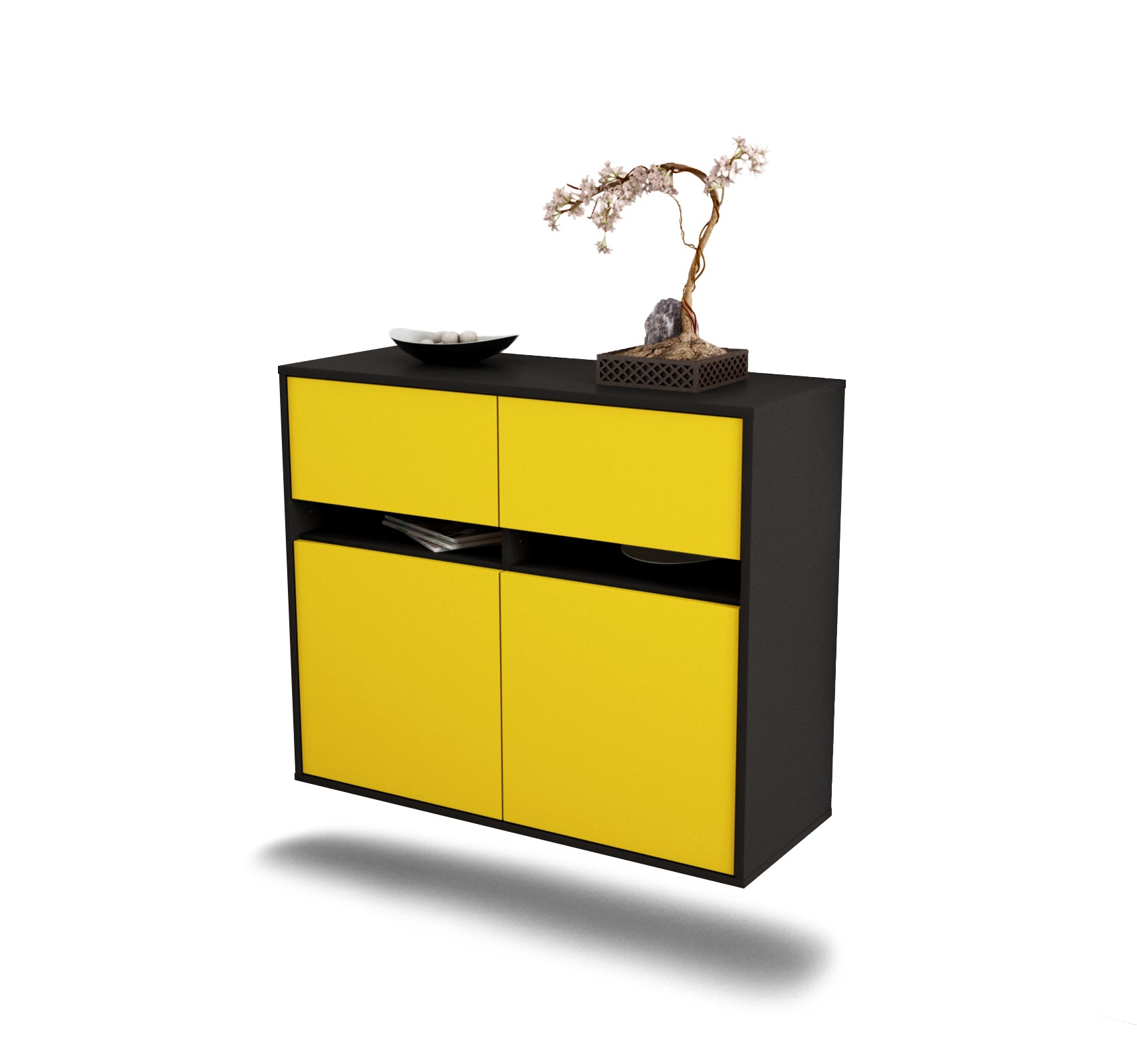 Sideboard - Clea - Design Farbakzent - Wandmontiert mit Push to open  92 cm Anthrazit