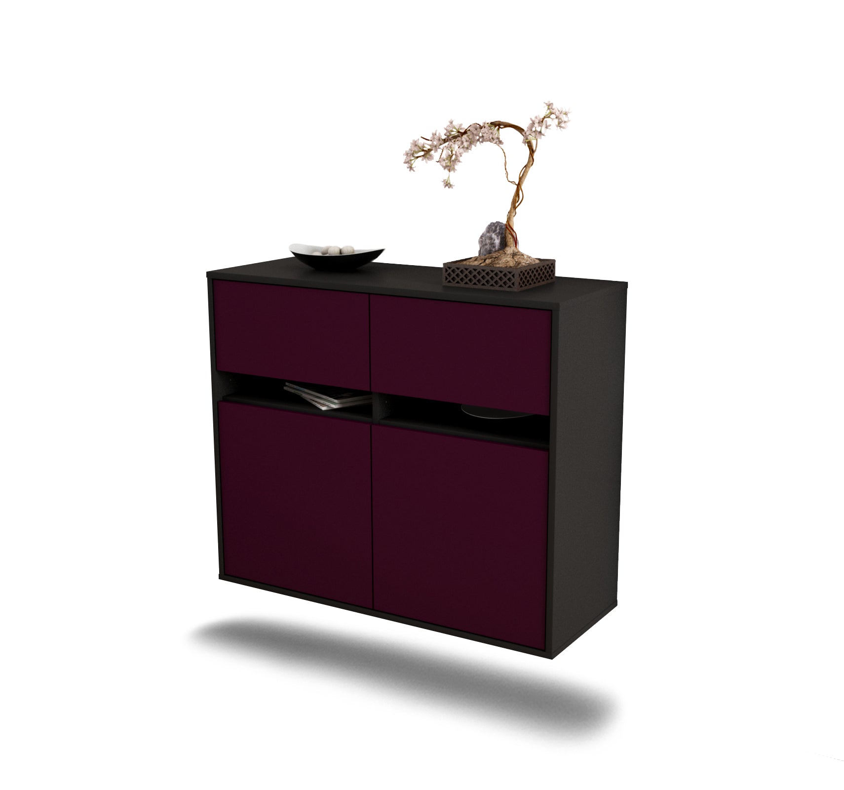 Sideboard - Clea - Design Farbakzent - Wandmontiert mit Push to open  92 cm Anthrazit