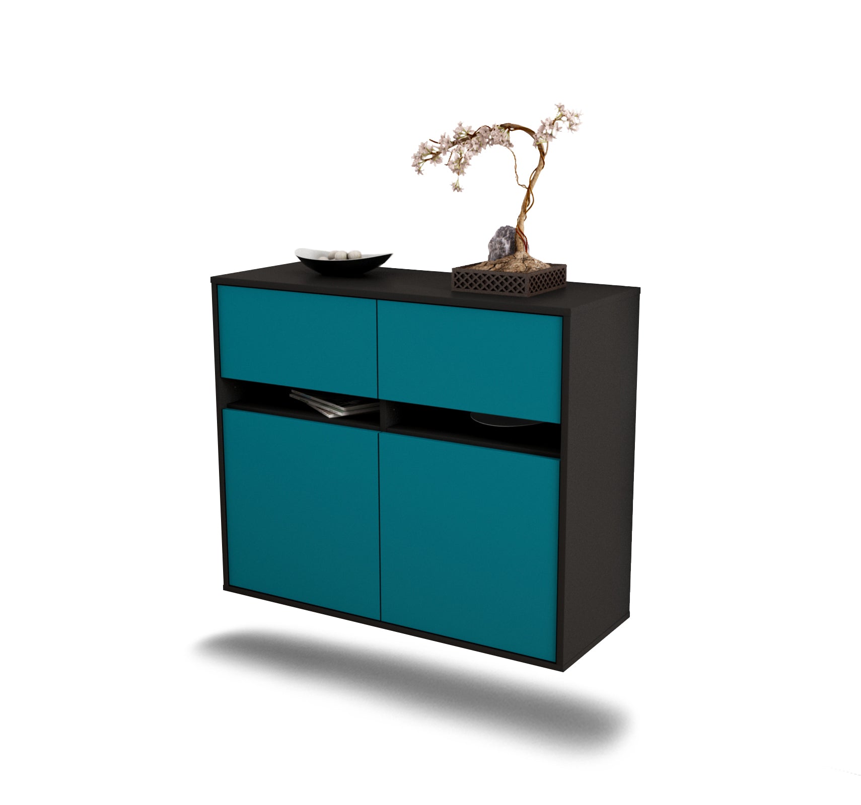 Sideboard - Clea - Design Farbakzent - Wandmontiert mit Push to open  92 cm Anthrazit