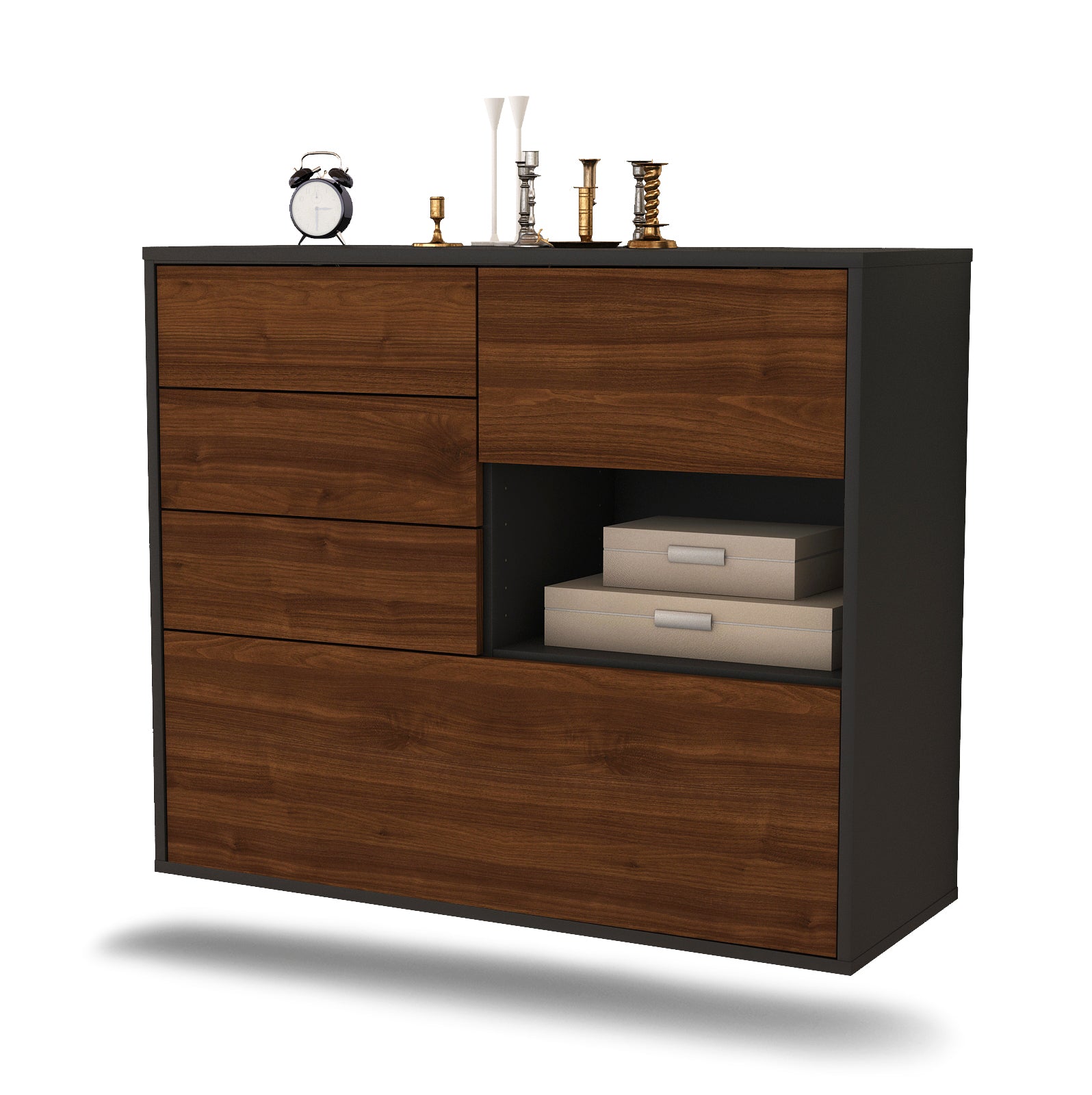 Sideboard - Coco - Design Holzdekor - Wandmontiert mit Push to open  92 cm Anthrazit