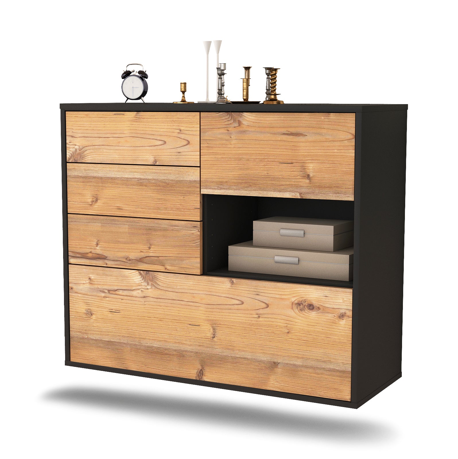 Sideboard - Coco - Design Holzdekor - Wandmontiert mit Push to open  92 cm Anthrazit