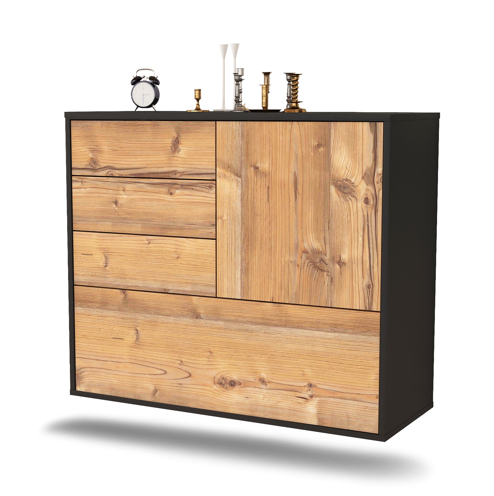 Sideboard - Corina - Design Holzdekor - Wandmontiert mit Push to open  92 cm Anthrazit