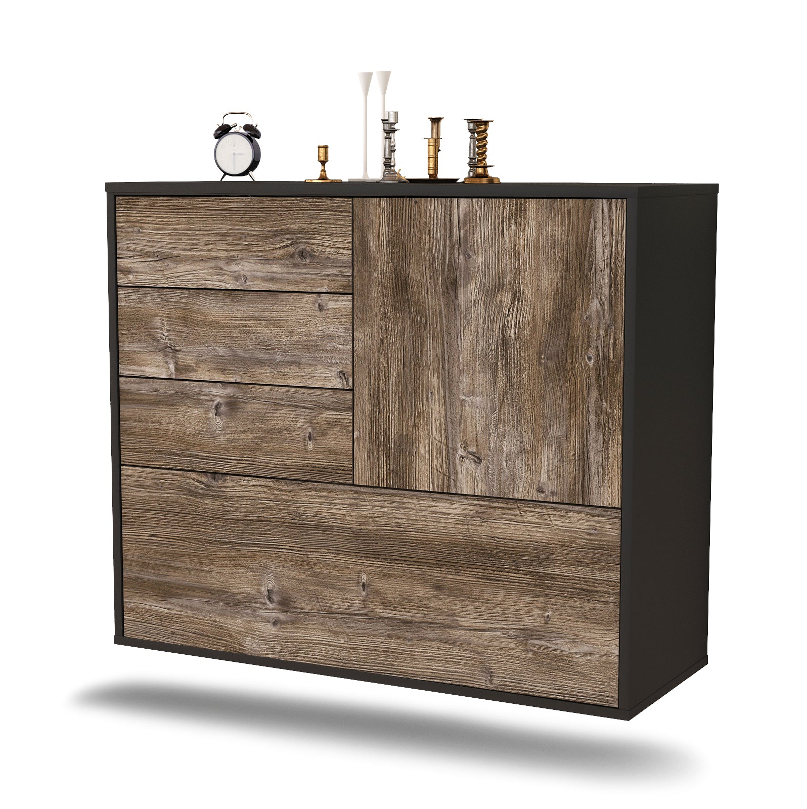 Sideboard - Corina - Design Holzdekor - Wandmontiert mit Push to open  92 cm Anthrazit