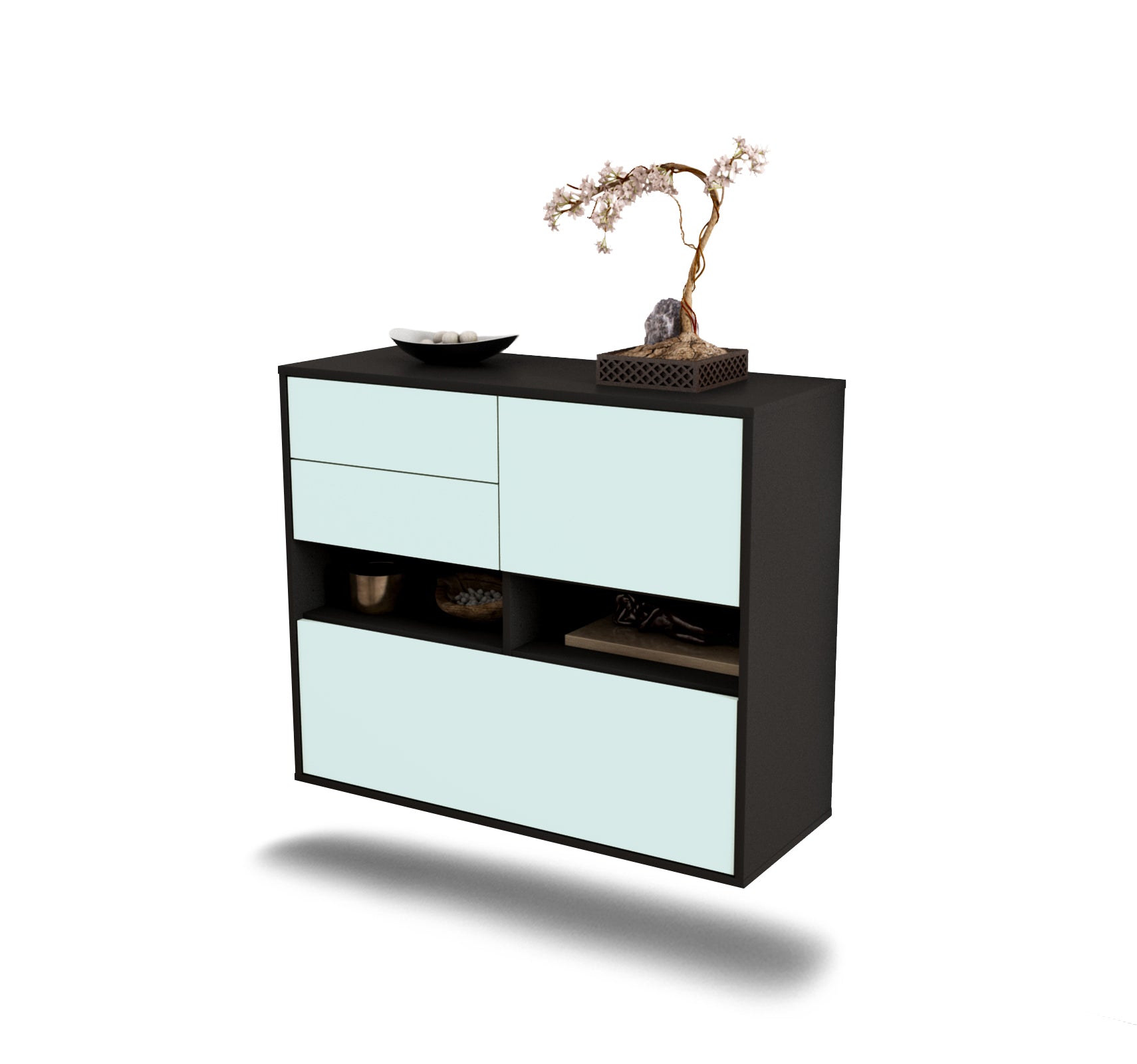 Sideboard - Cornelia - Design Farbakzent - Wandmontiert mit Push to open  92 cm Anthrazit