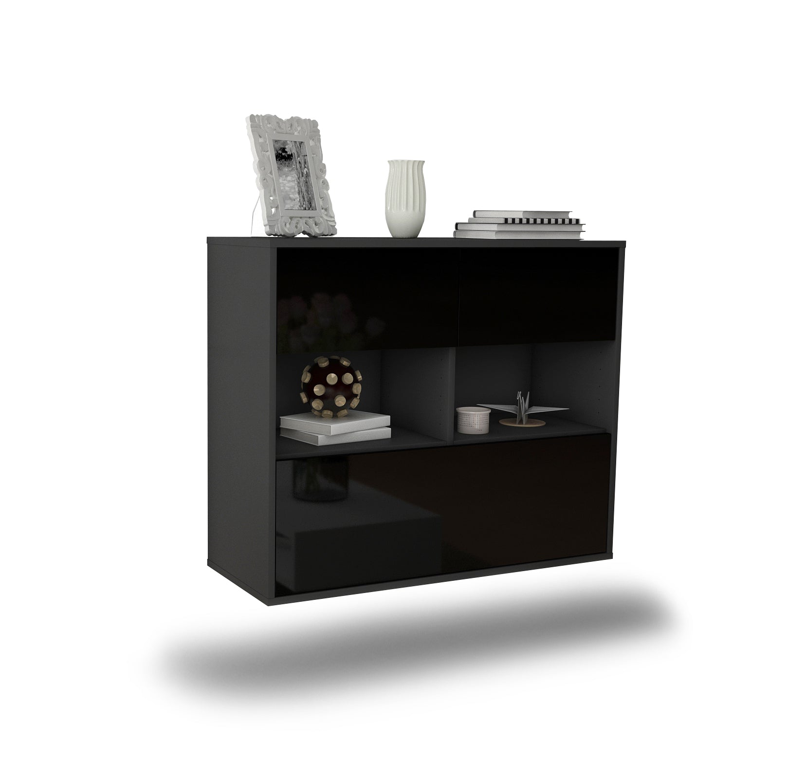 Sideboard - Cosima - Design Hochglanz - Wandmontiert mit Push to open  92 cm Anthrazit