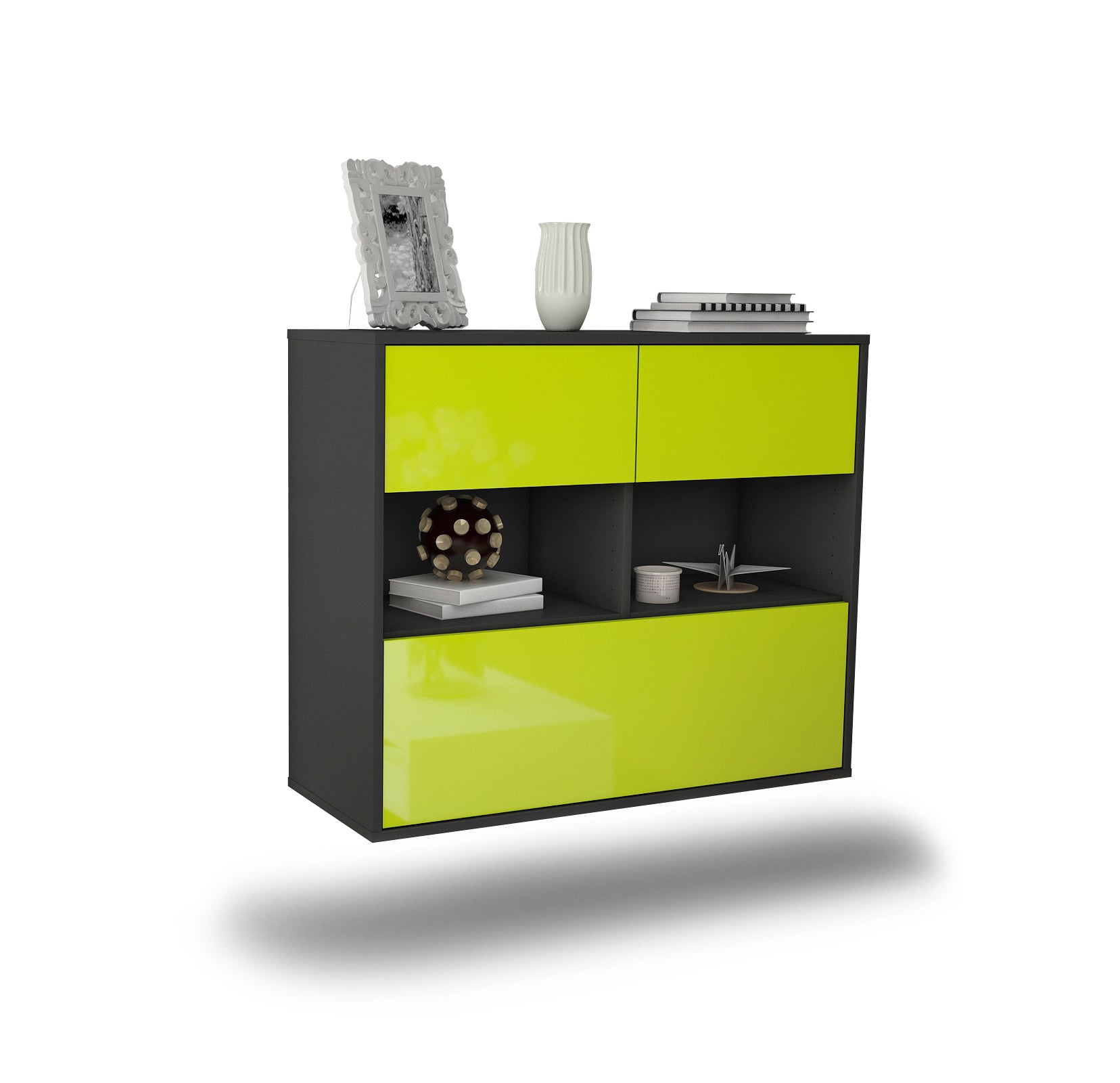 Sideboard - Cosima - Design Hochglanz - Wandmontiert mit Push to open  92 cm Anthrazit