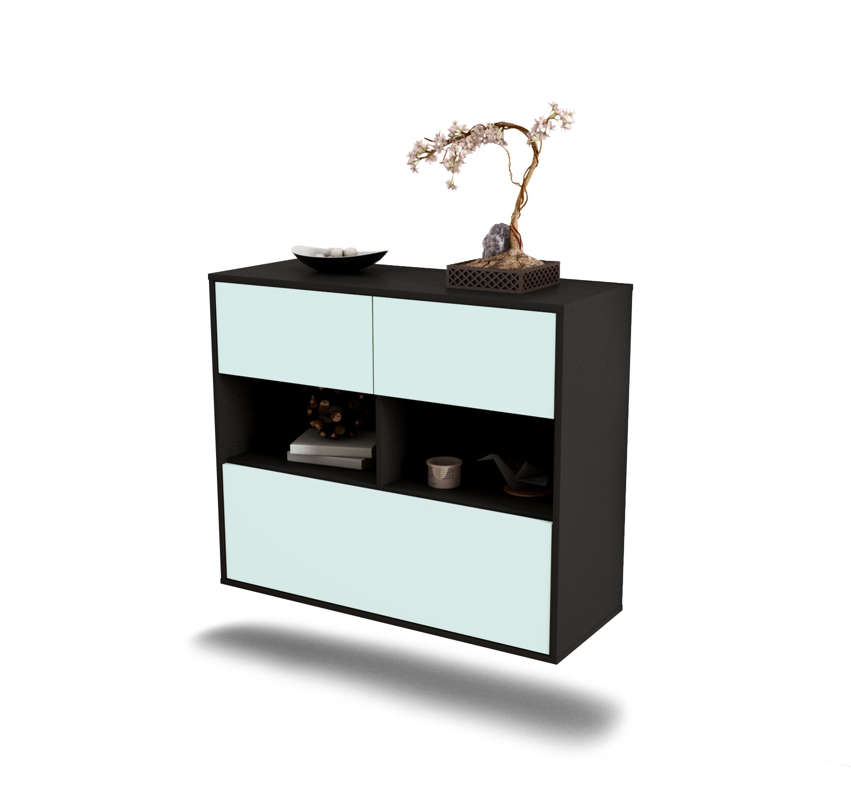 Sideboard - Cosima - Design Farbakzent - Wandmontiert mit Push to open  92 cm Anthrazit