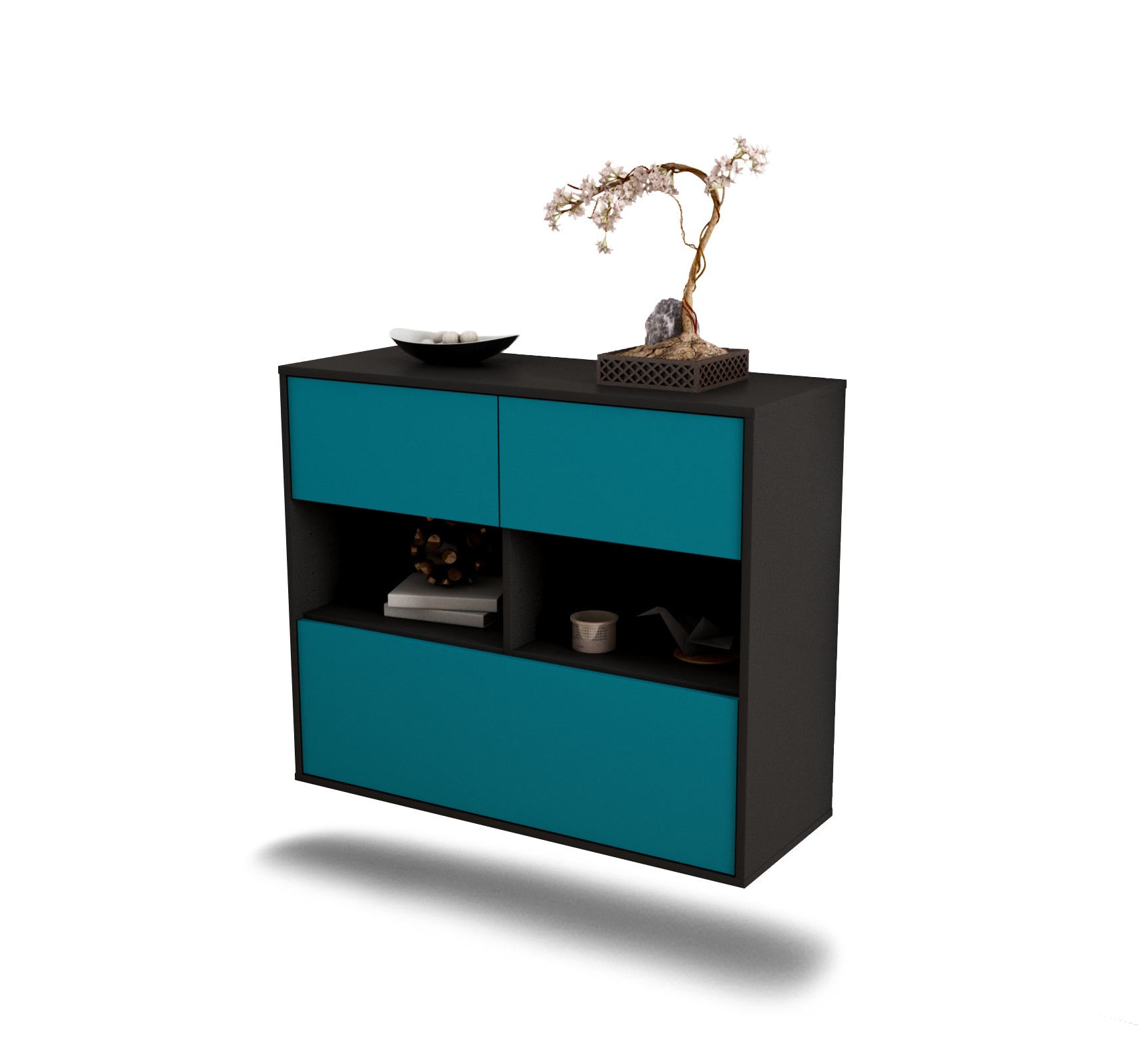 Sideboard - Cosima - Design Farbakzent - Wandmontiert mit Push to open  92 cm Anthrazit