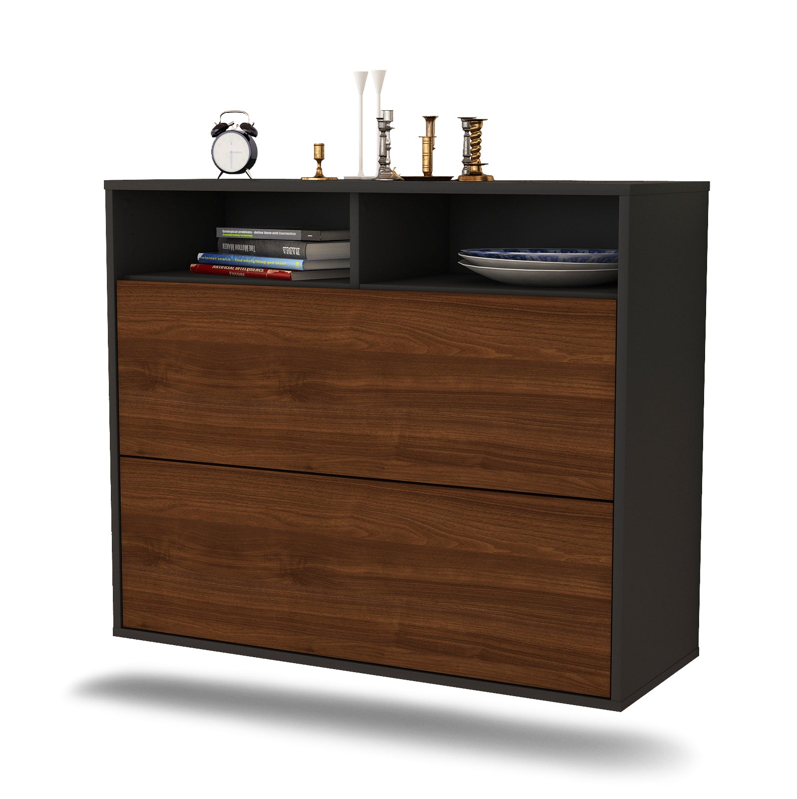 Sideboard - Cosma - Design Holzdekor - Wandmontiert mit Push to open  92 cm Anthrazit