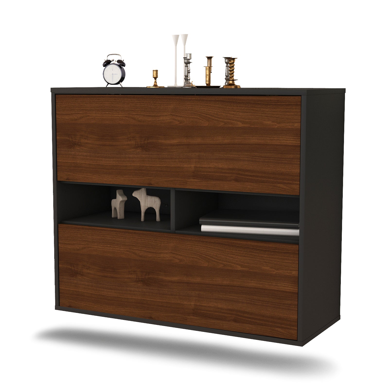 Sideboard - Dalia - Design Holzdekor - Wandmontiert mit Push to open  92 cm Anthrazit