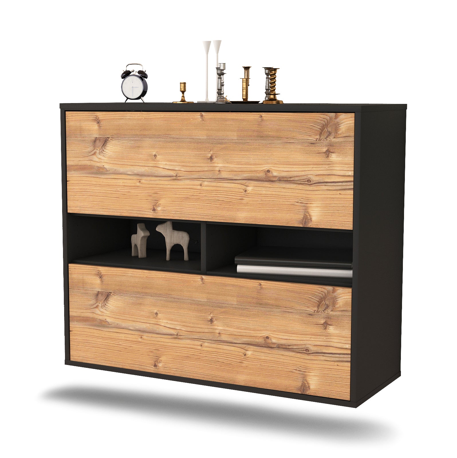 Sideboard - Dalia - Design Holzdekor - Wandmontiert mit Push to open  92 cm Anthrazit