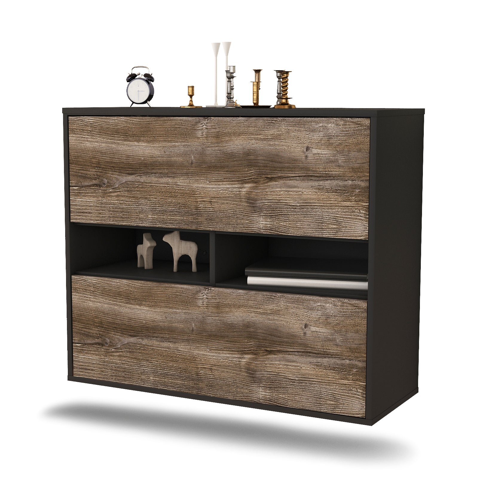 Sideboard - Dalia - Design Holzdekor - Wandmontiert mit Push to open  92 cm Anthrazit