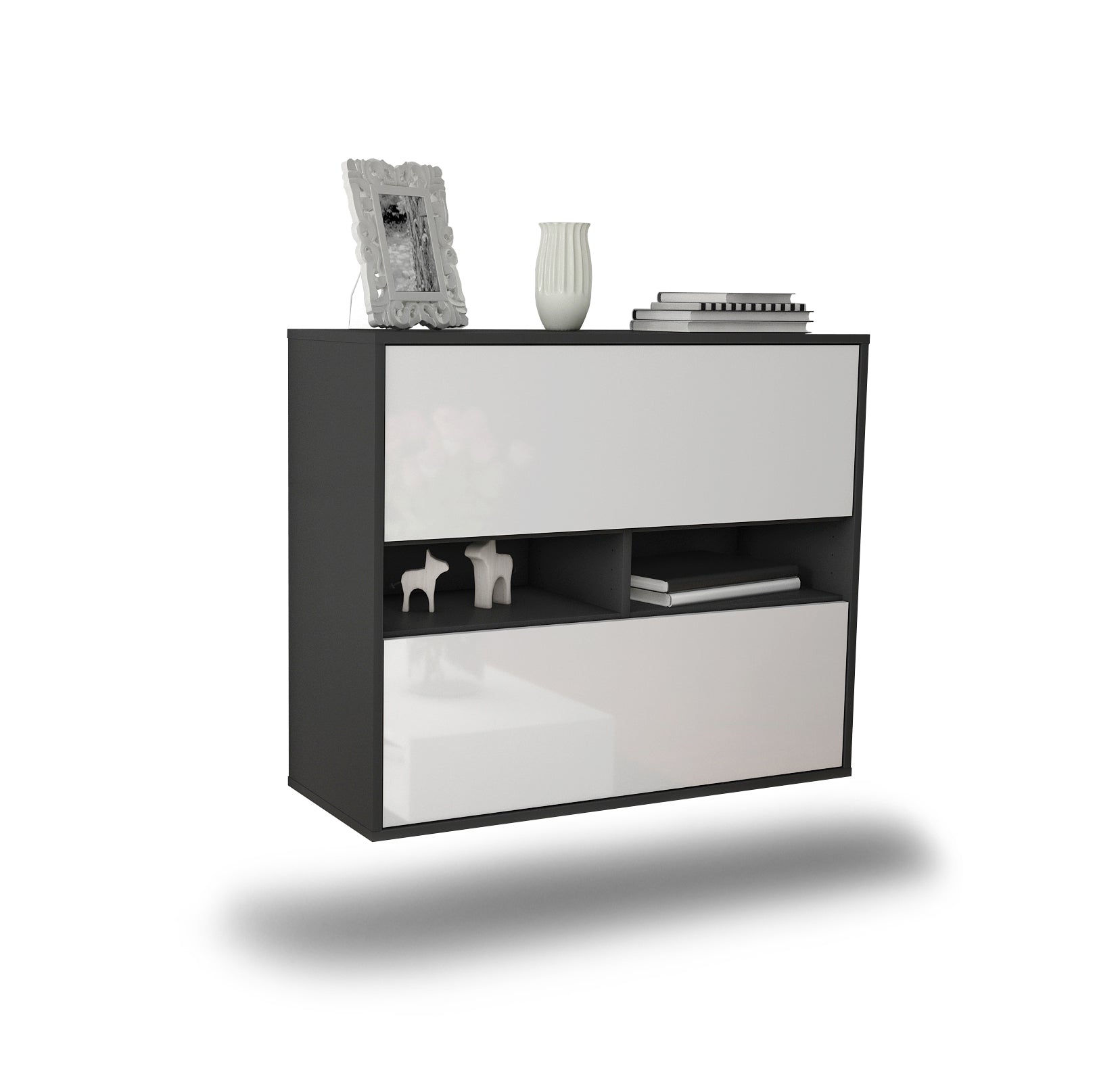 Sideboard - Dalia - Design Hochglanz - Wandmontiert mit Push to open  92 cm Anthrazit