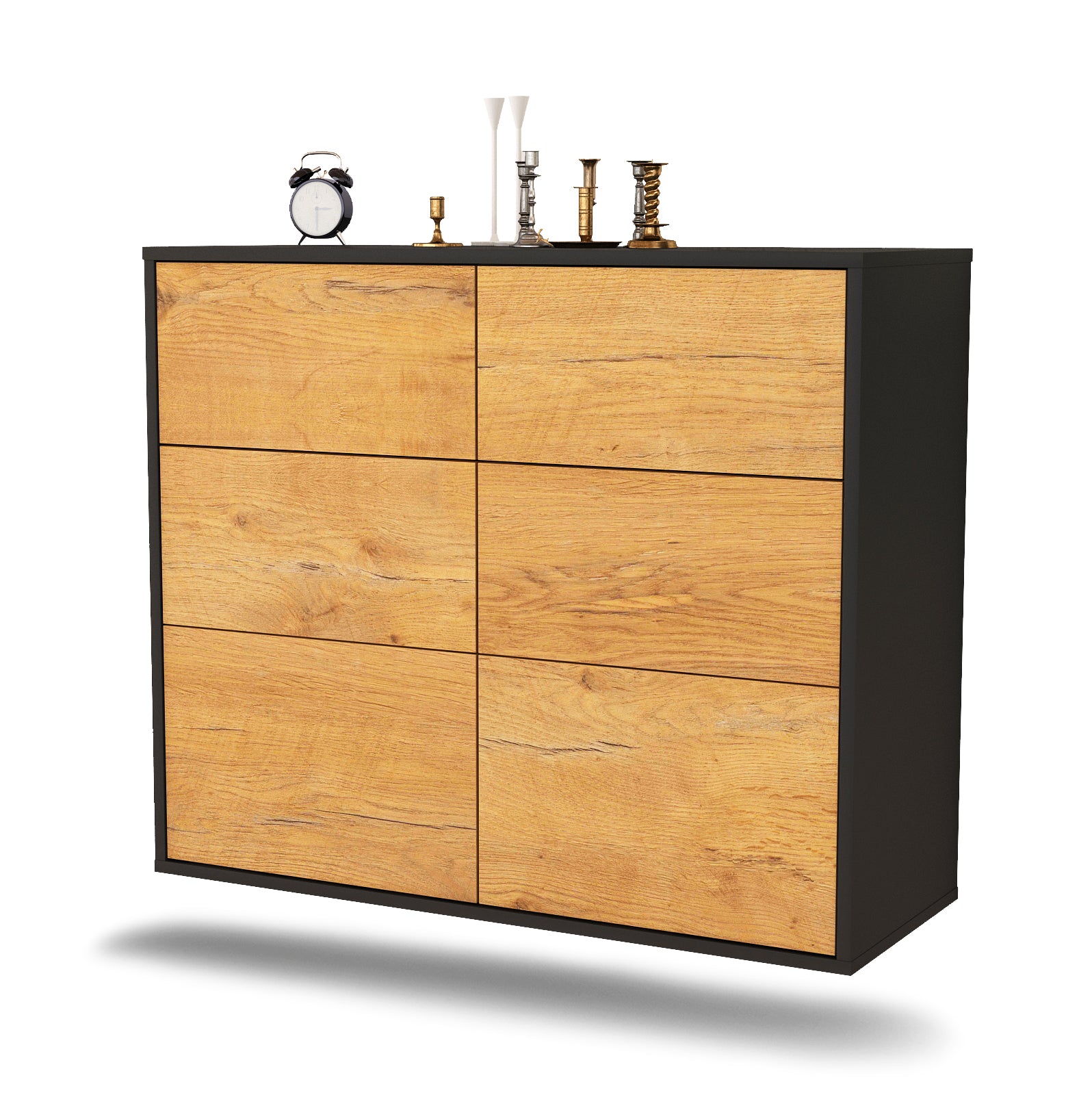 Sideboard - Dalida - Design Holzdekor - Wandmontiert mit Push to open  92 cm Anthrazit