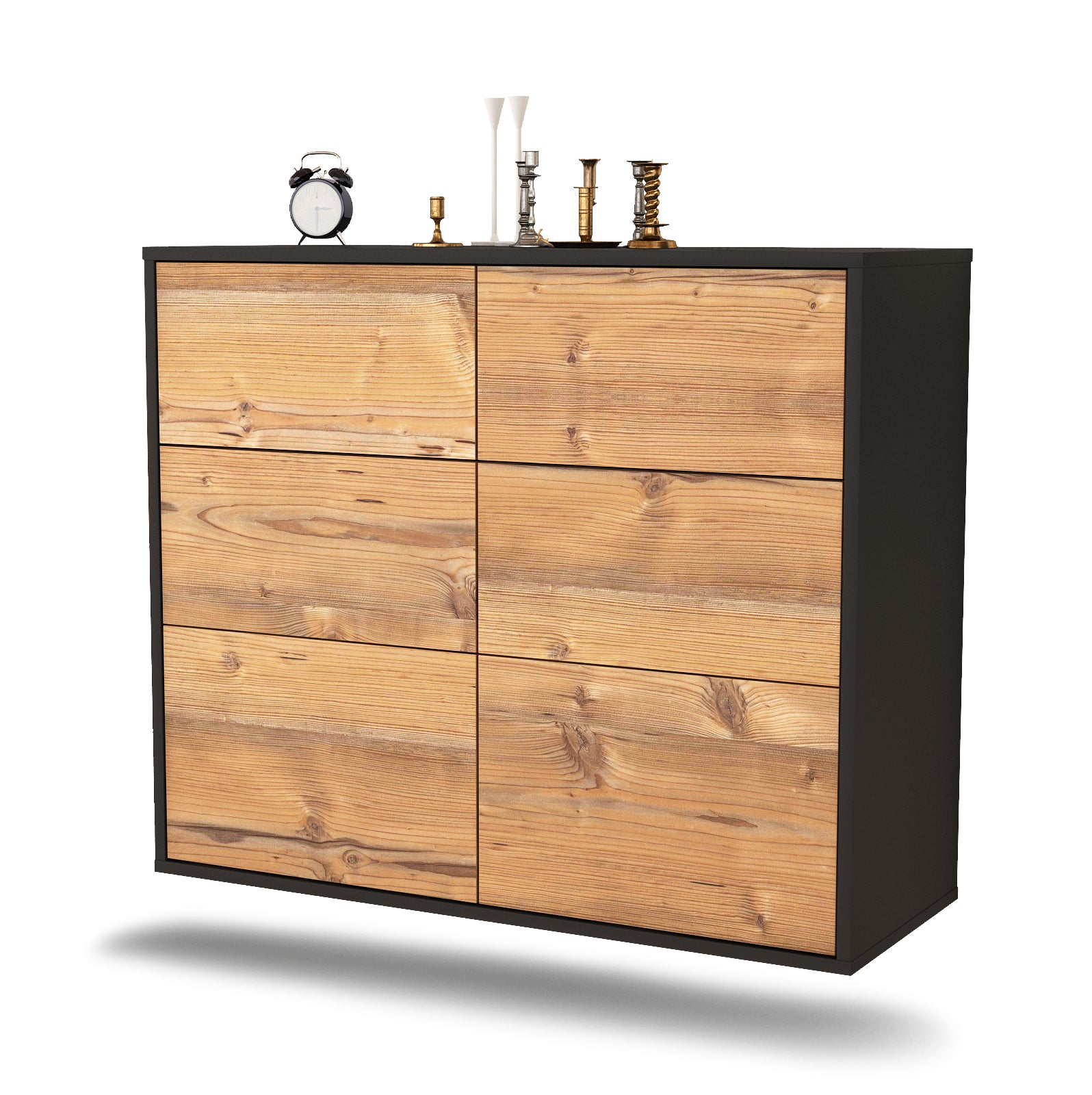 Sideboard - Dalida - Design Holzdekor - Wandmontiert mit Push to open  92 cm Anthrazit