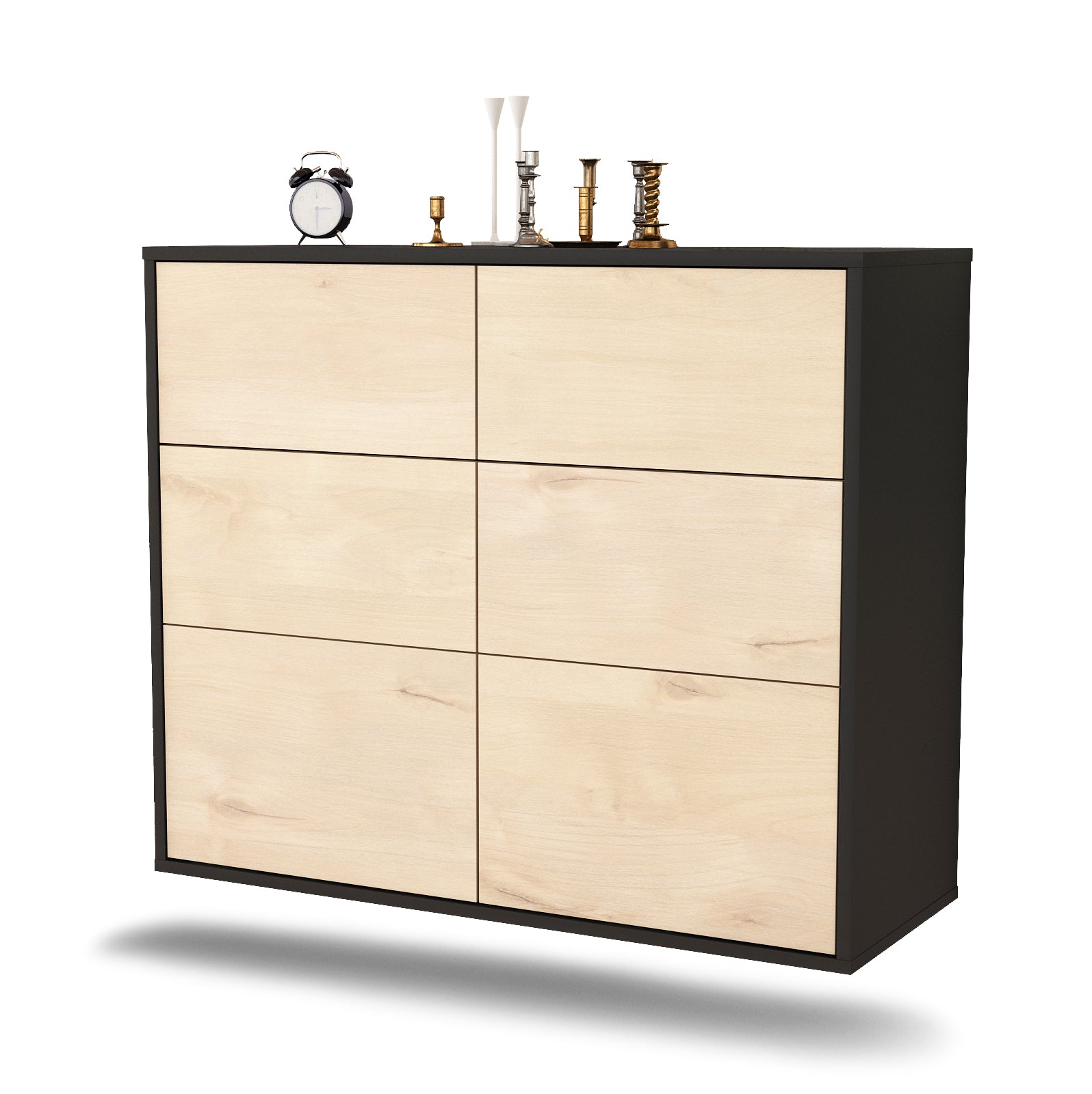 Sideboard - Dalida - Design Holzdekor - Wandmontiert mit Push to open  92 cm Anthrazit