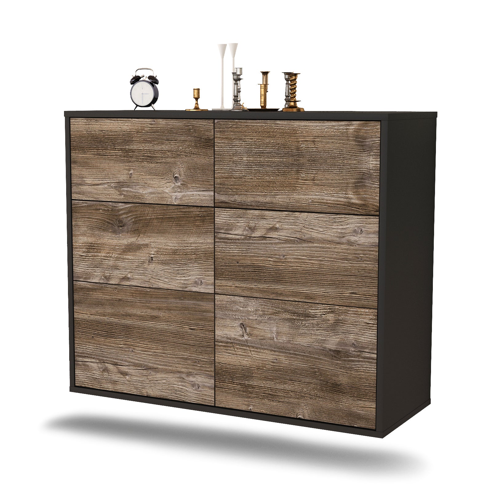 Sideboard - Dalida - Design Holzdekor - Wandmontiert mit Push to open  92 cm Anthrazit