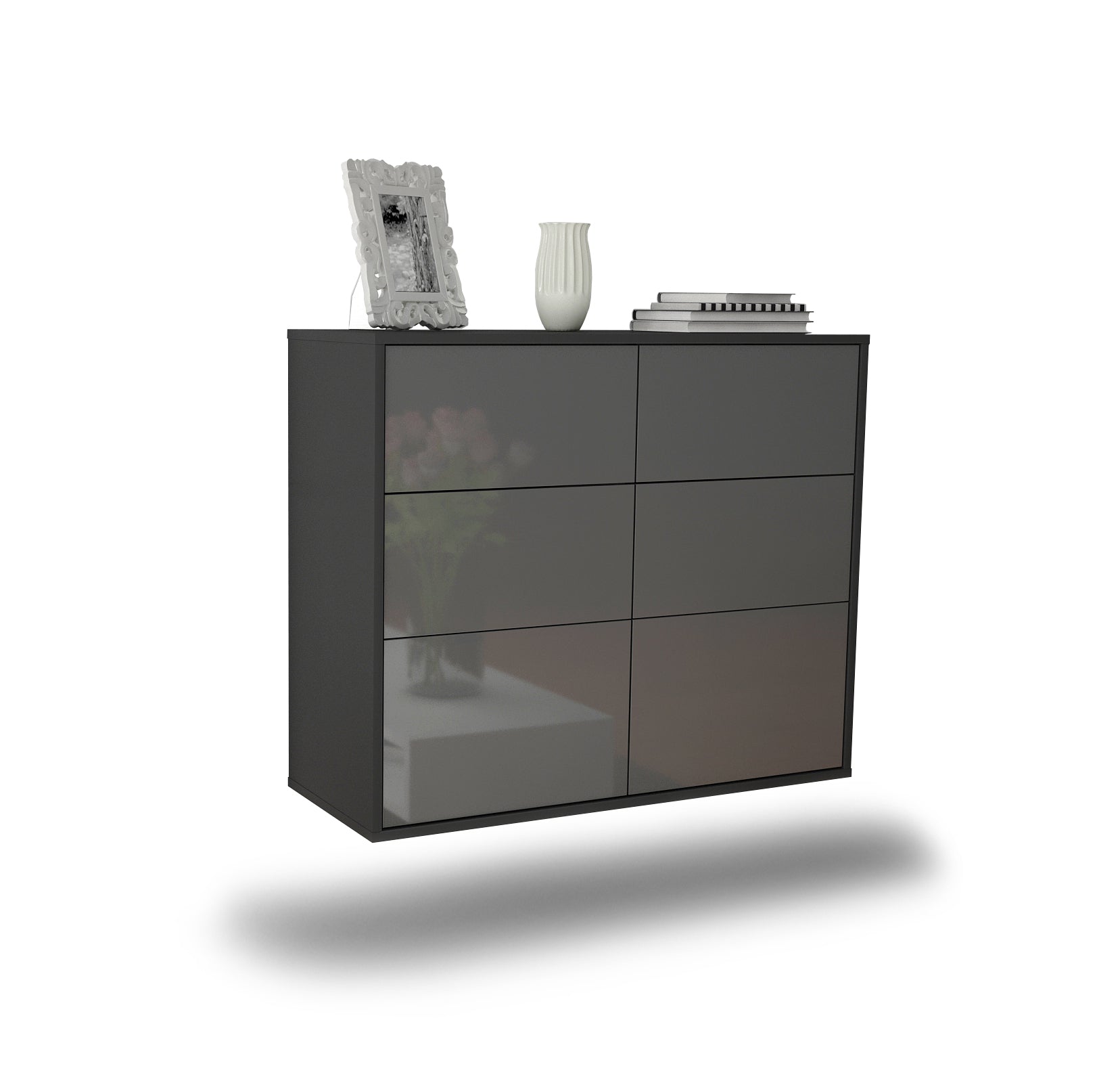 Sideboard - Dalida - Design Hochglanz - Wandmontiert mit Push to open  92 cm Anthrazit