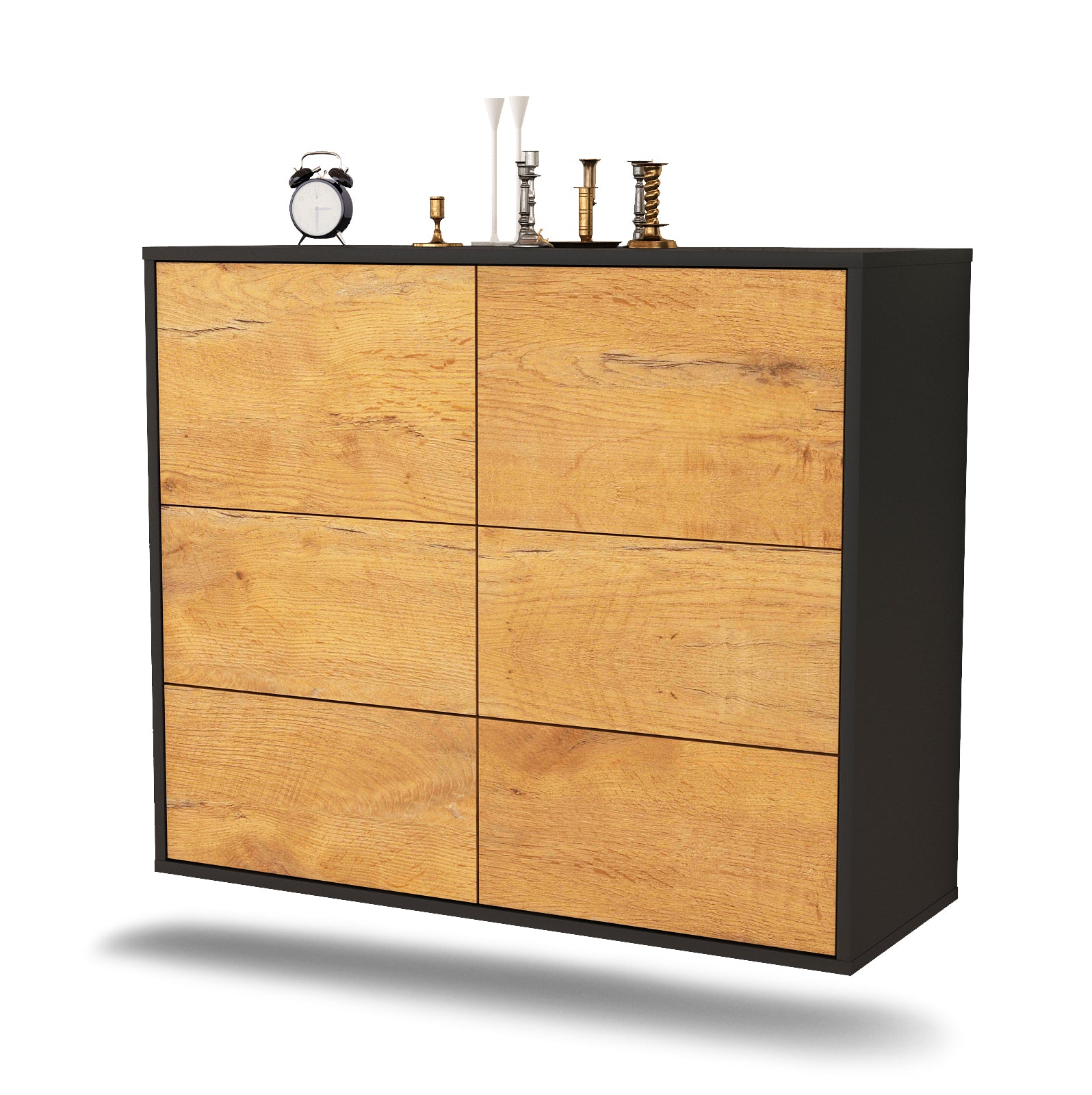 Sideboard - Dana - Design Holzdekor - Wandmontiert mit Push to open  92 cm Anthrazit