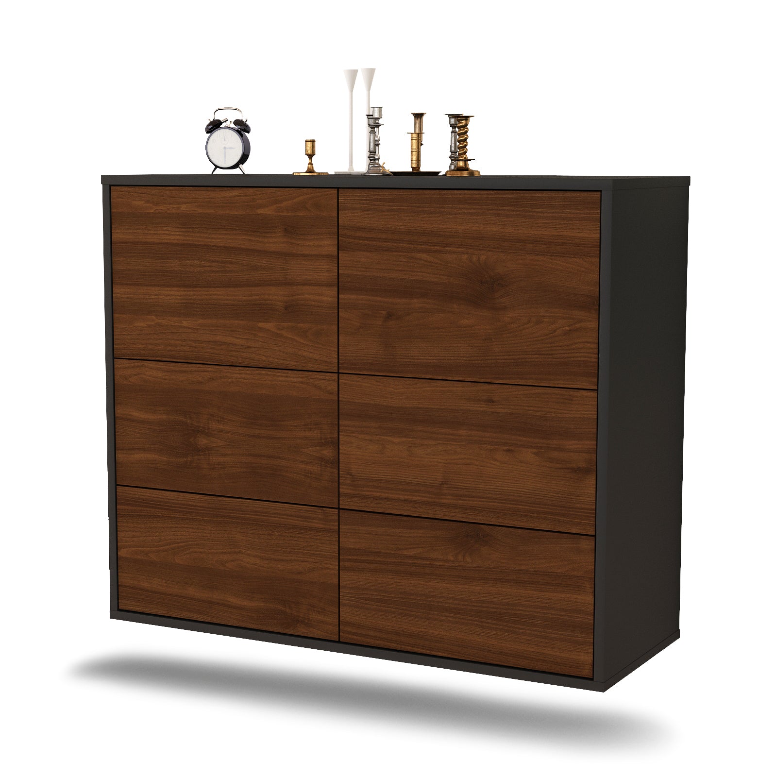 Sideboard - Dana - Design Holzdekor - Wandmontiert mit Push to open  92 cm Anthrazit