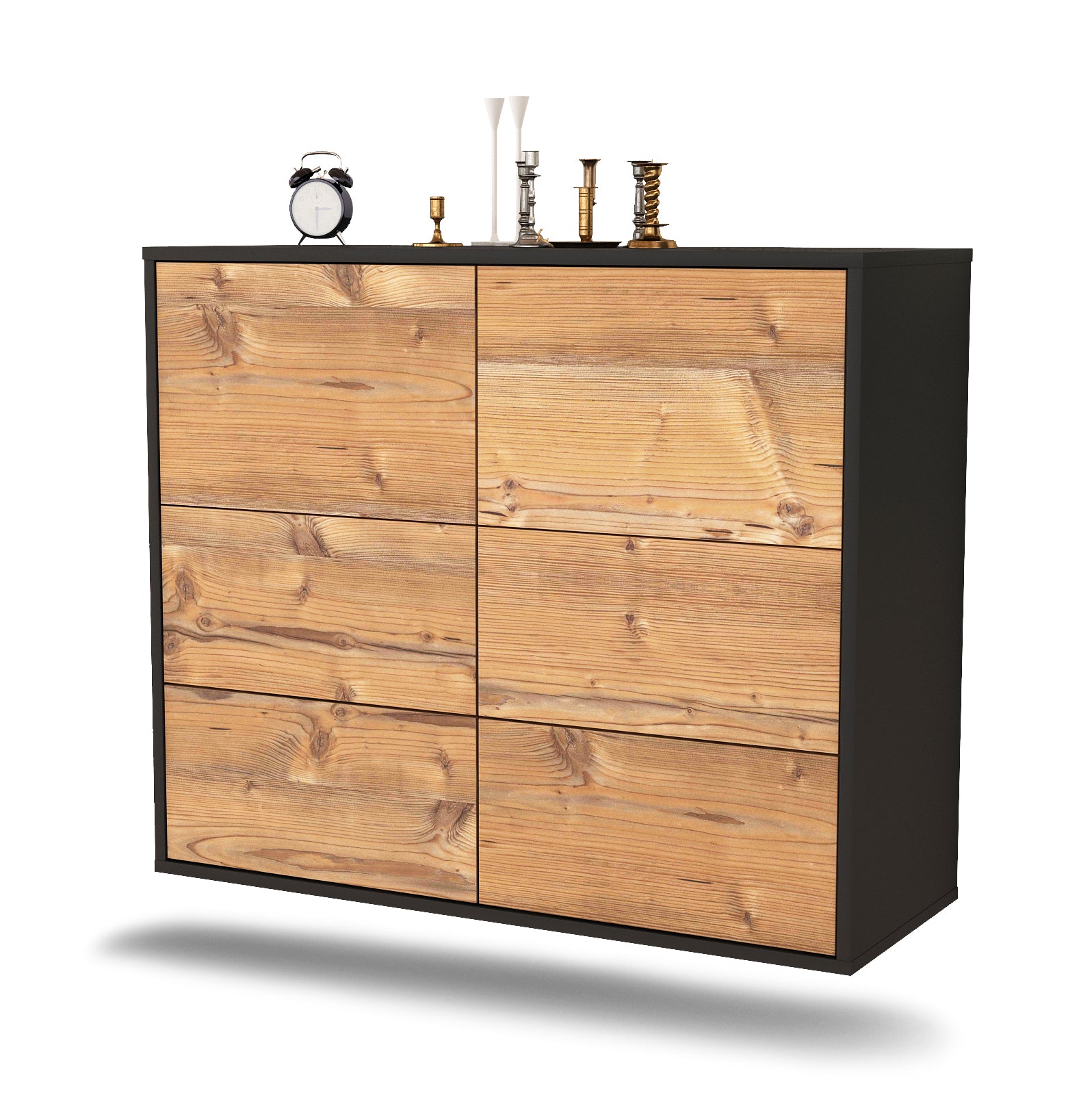 Sideboard - Dana - Design Holzdekor - Wandmontiert mit Push to open  92 cm Anthrazit