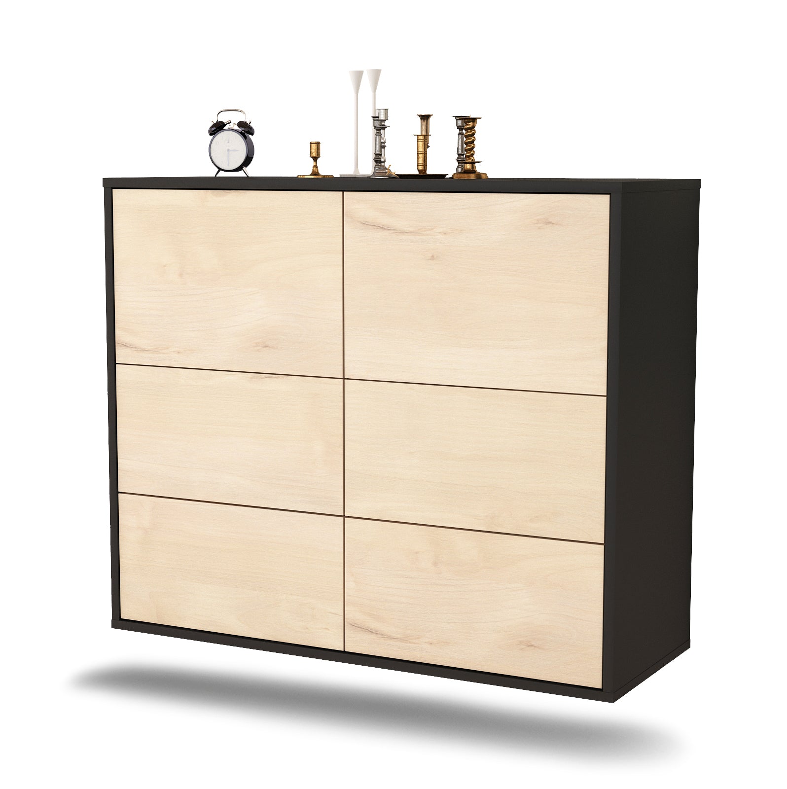 Sideboard - Dana - Design Holzdekor - Wandmontiert mit Push to open  92 cm Anthrazit