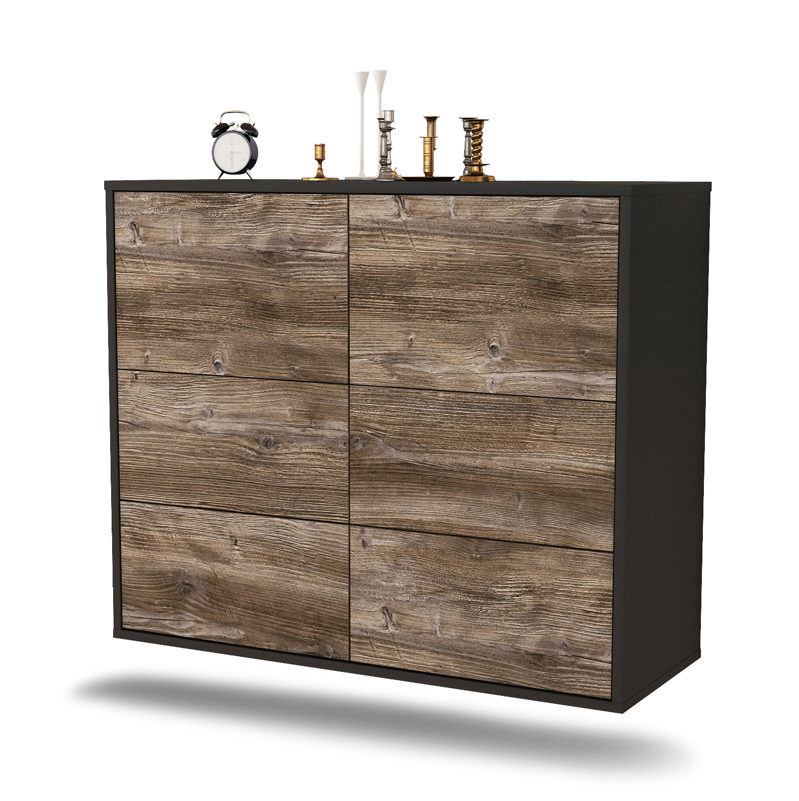 Sideboard - Dana - Design Holzdekor - Wandmontiert mit Push to open  92 cm Anthrazit