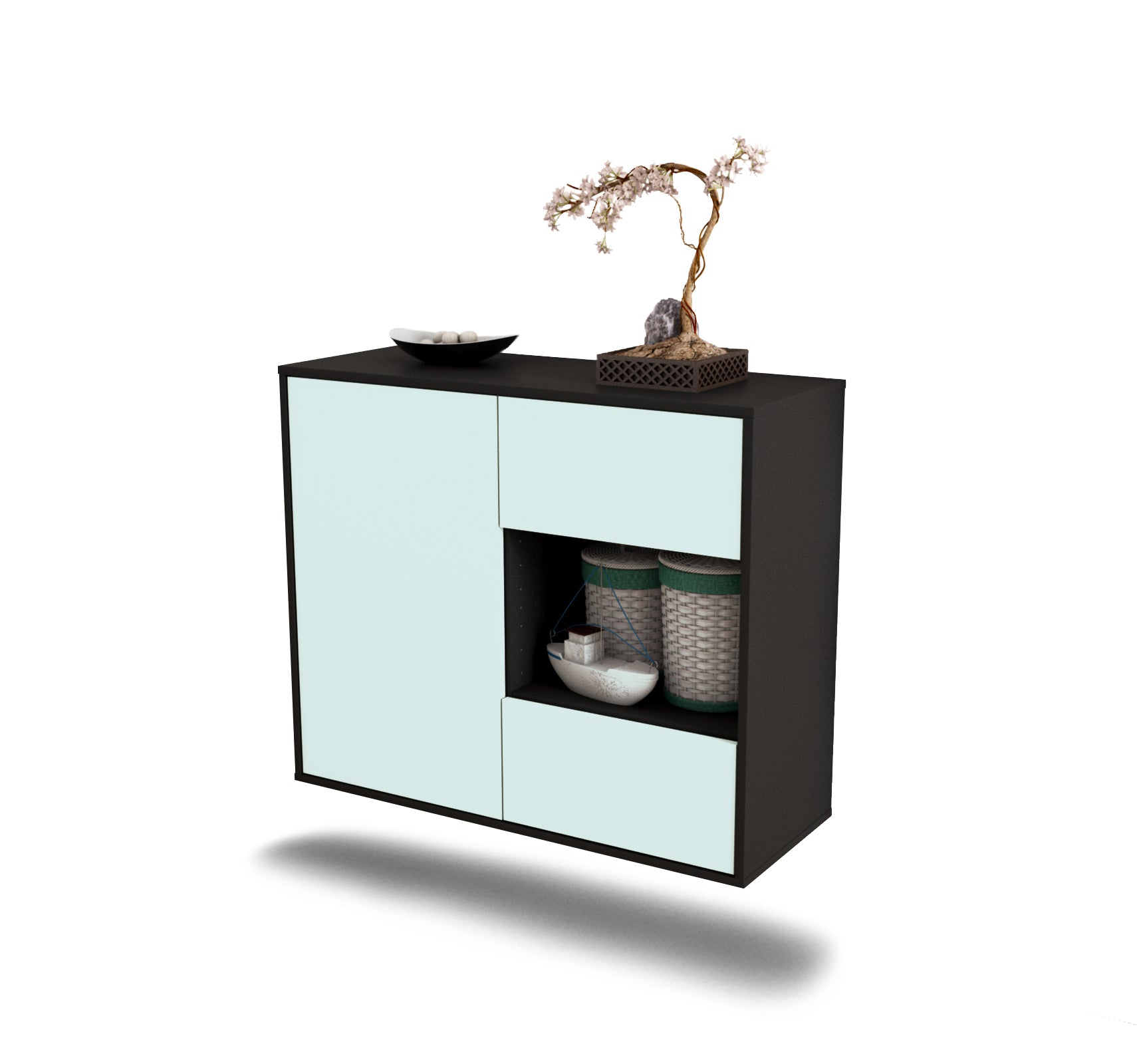 Sideboard - Danica - Design Farbakzent - Wandmontiert mit Push to open  92 cm Anthrazit