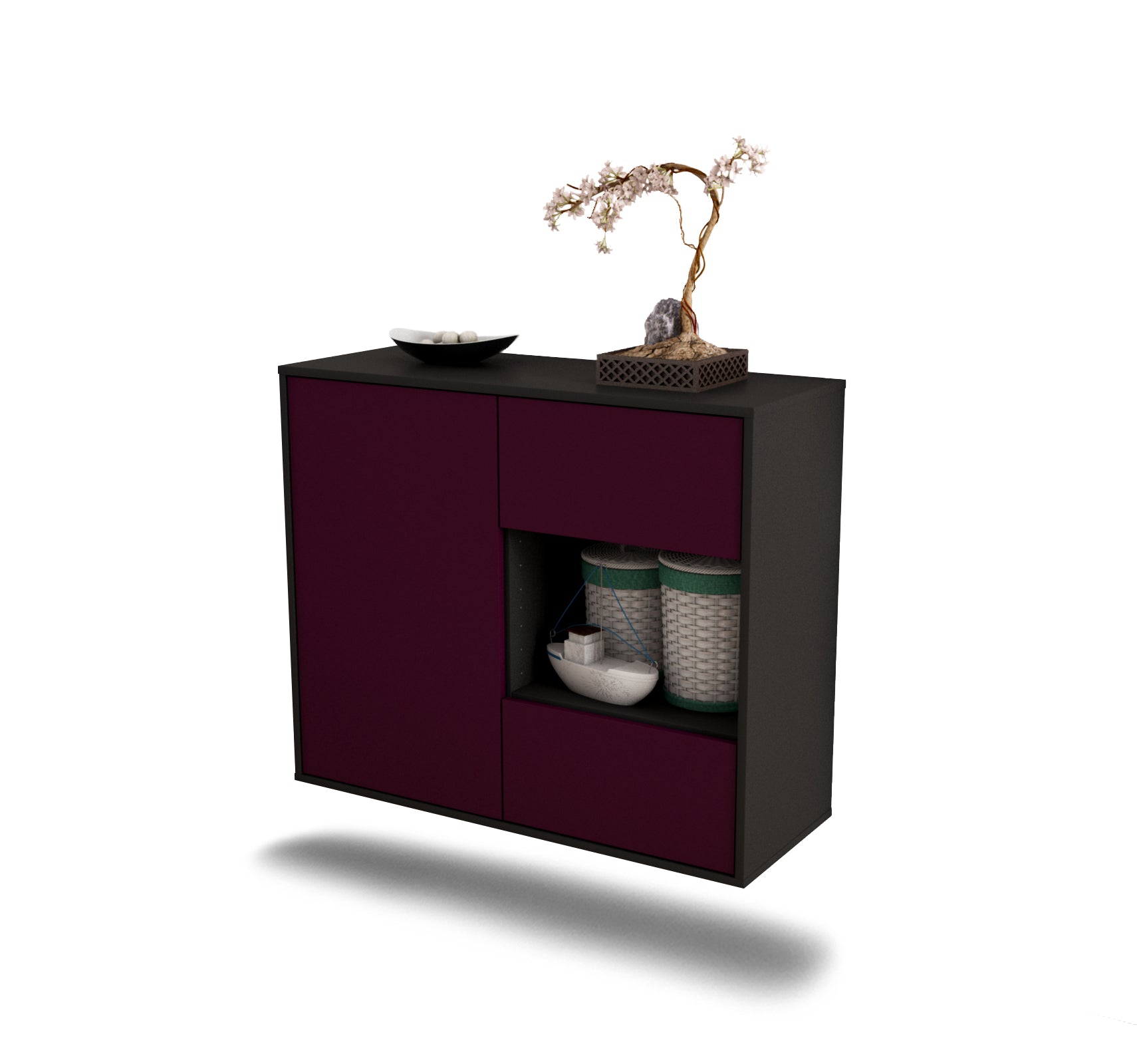 Sideboard - Danica - Design Farbakzent - Wandmontiert mit Push to open  92 cm Anthrazit