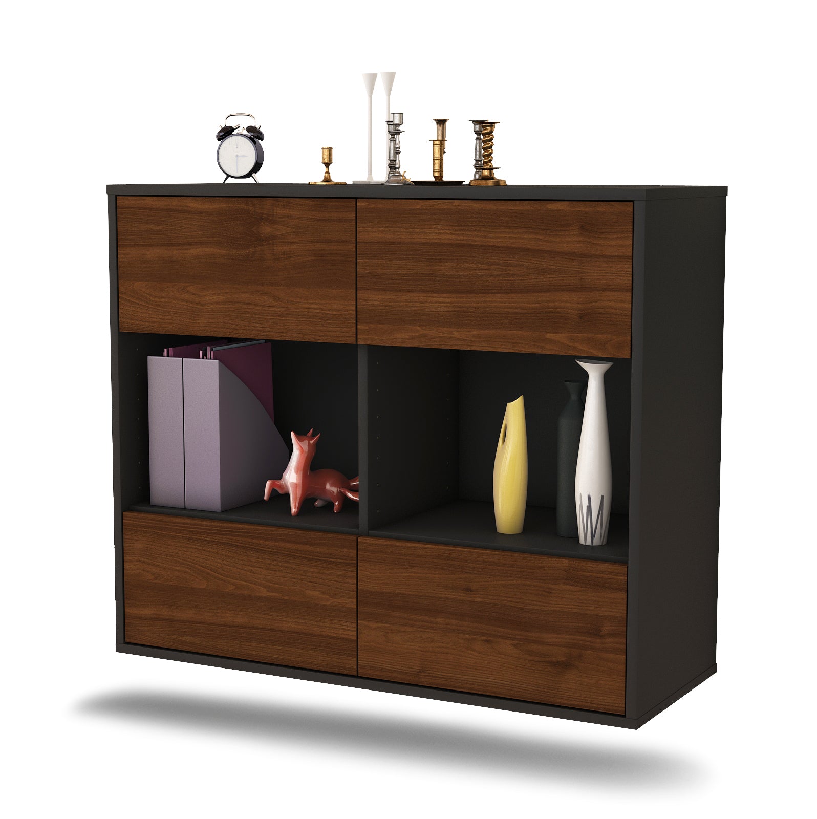 Sideboard - Daniela - Design Holzdekor - Wandmontiert mit Push to open  92 cm Anthrazit