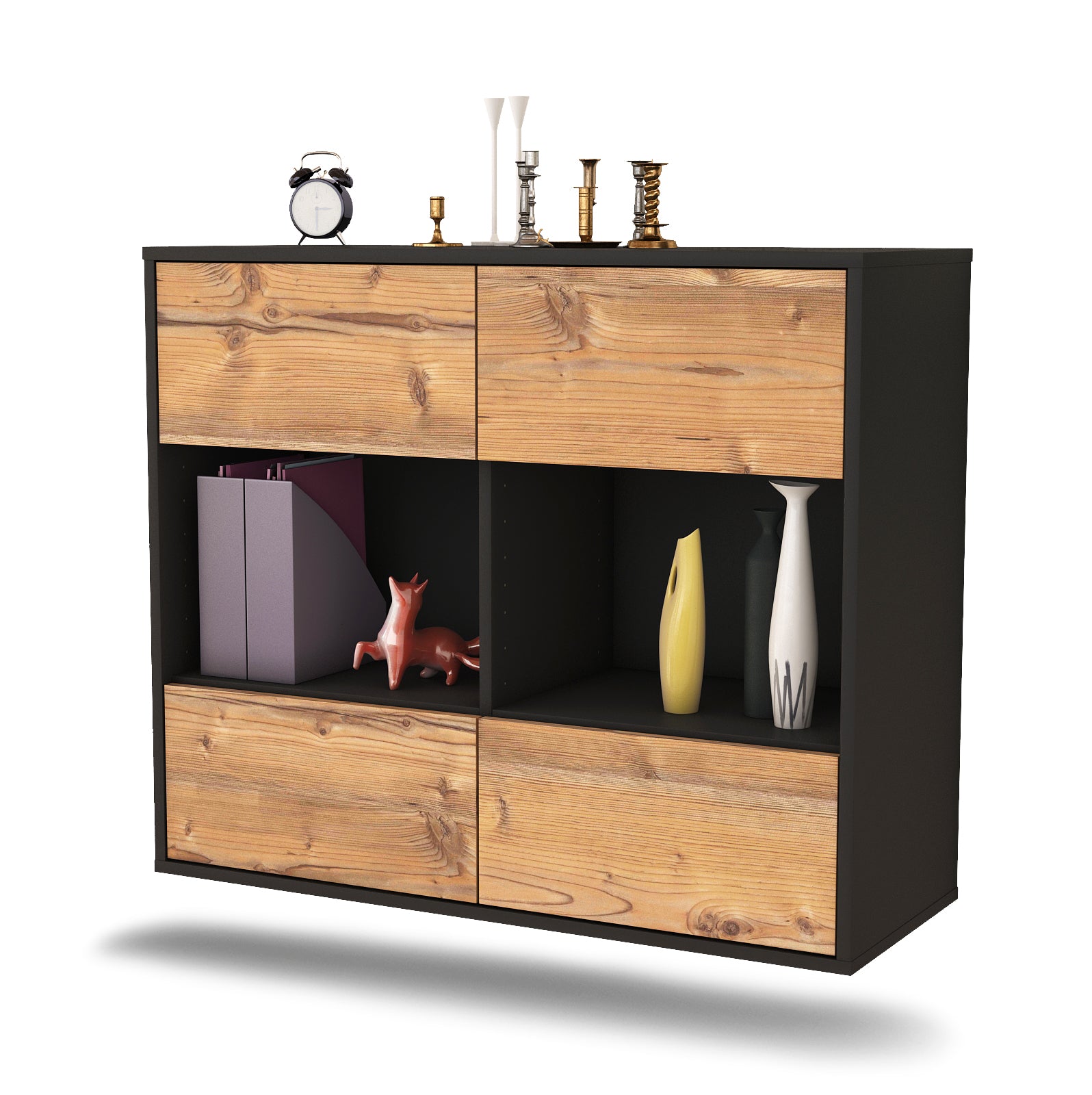 Sideboard - Daniela - Design Holzdekor - Wandmontiert mit Push to open  92 cm Anthrazit