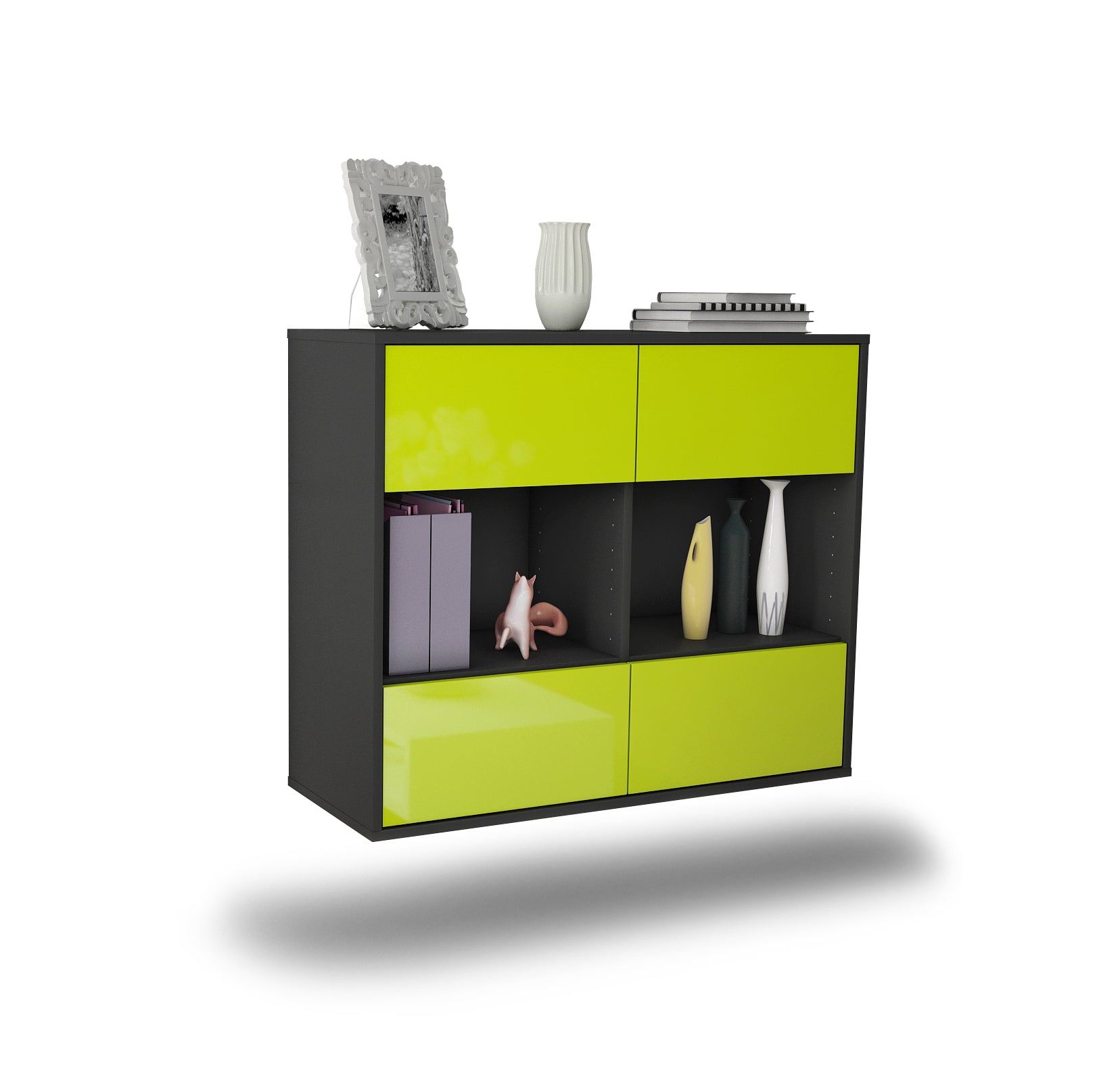 Sideboard - Daniela - Design Hochglanz - Wandmontiert mit Push to open  92 cm Anthrazit