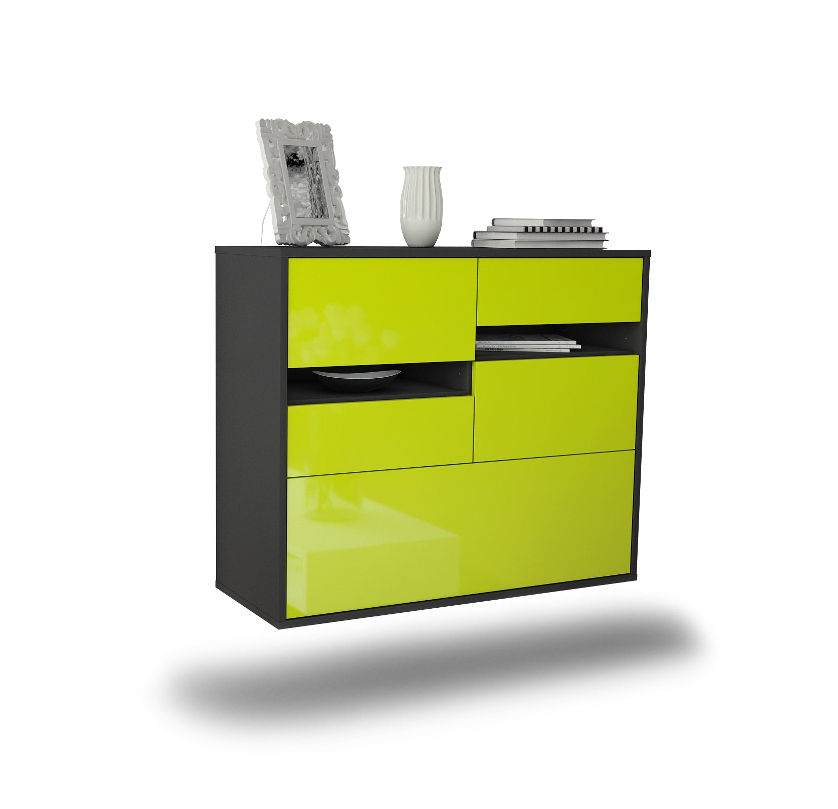 Sideboard - Daria - Design Hochglanz - Wandmontiert mit Push to open  92 cm Anthrazit