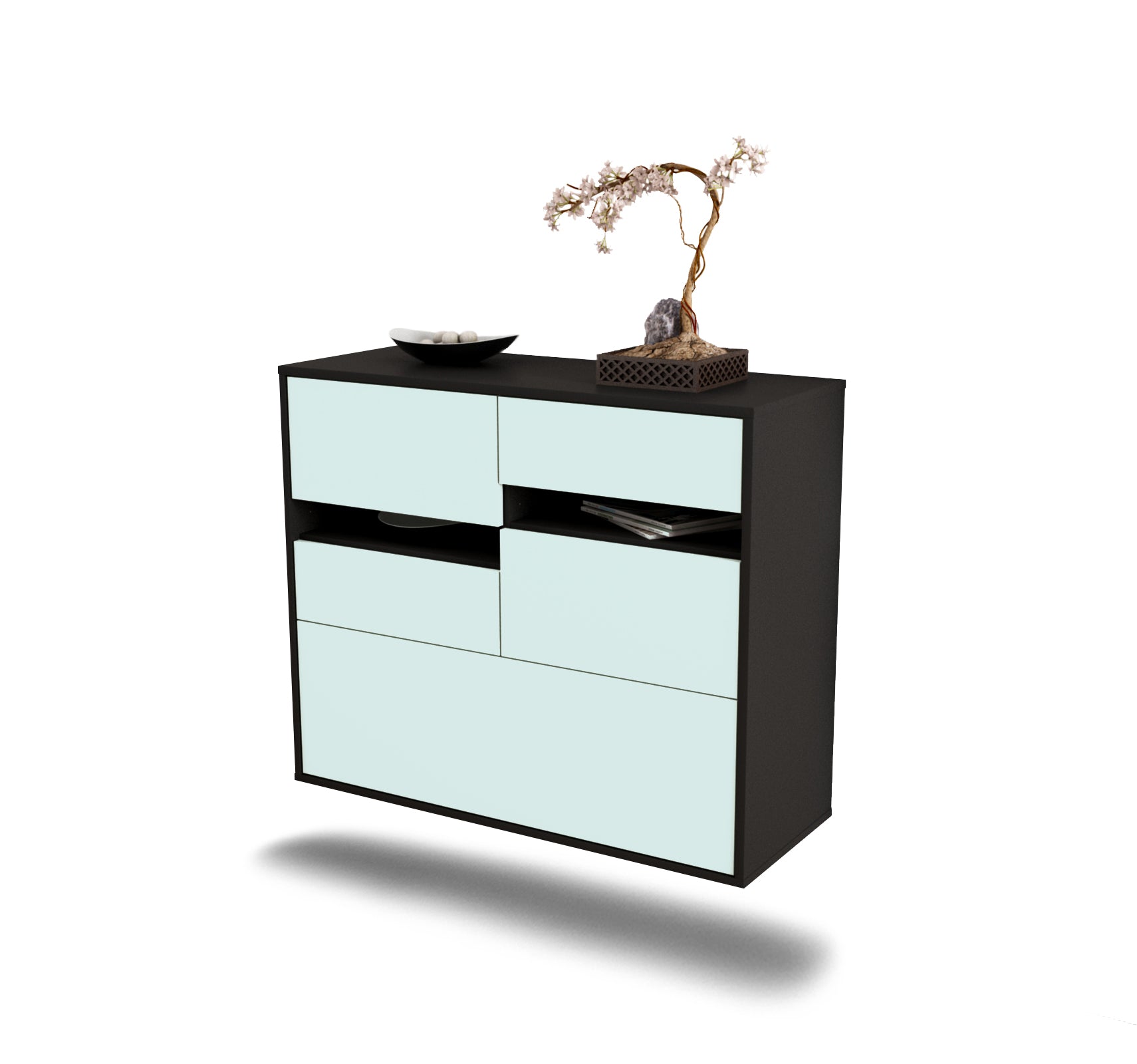 Sideboard - Daria - Design Farbakzent - Wandmontiert mit Push to open  92 cm Anthrazit