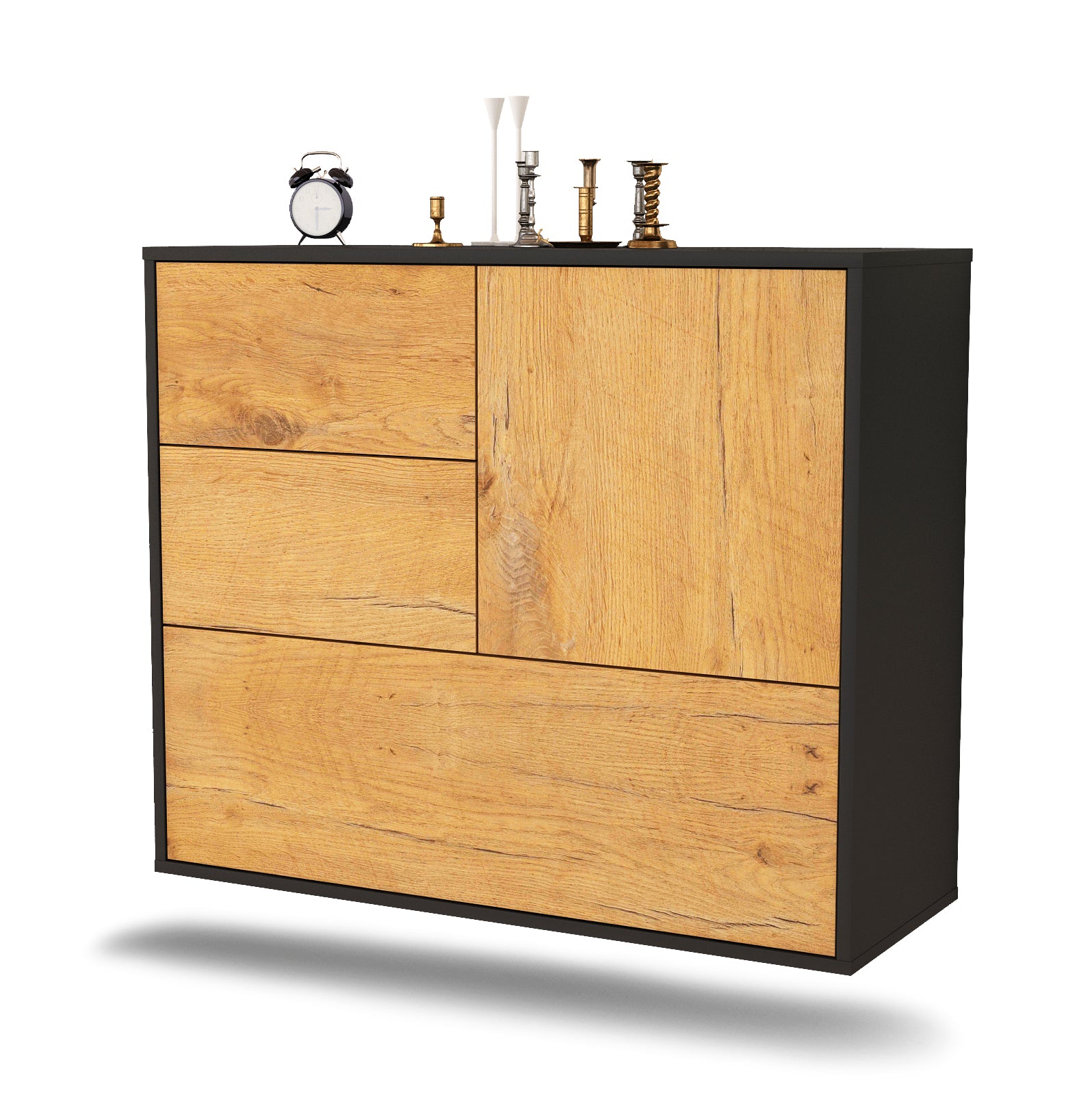 Sideboard - Deanna - Design Holzdekor - Wandmontiert mit Push to open  92 cm Anthrazit