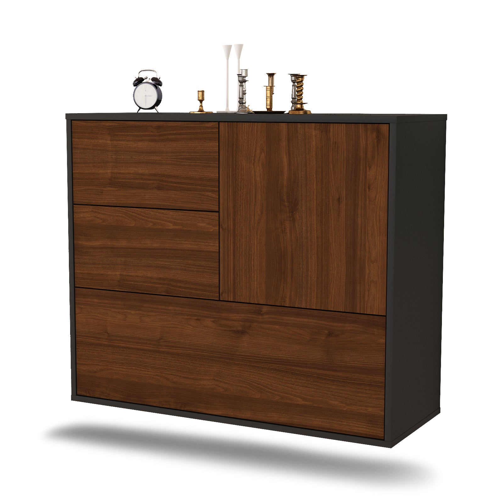 Sideboard - Deanna - Design Holzdekor - Wandmontiert mit Push to open  92 cm Anthrazit