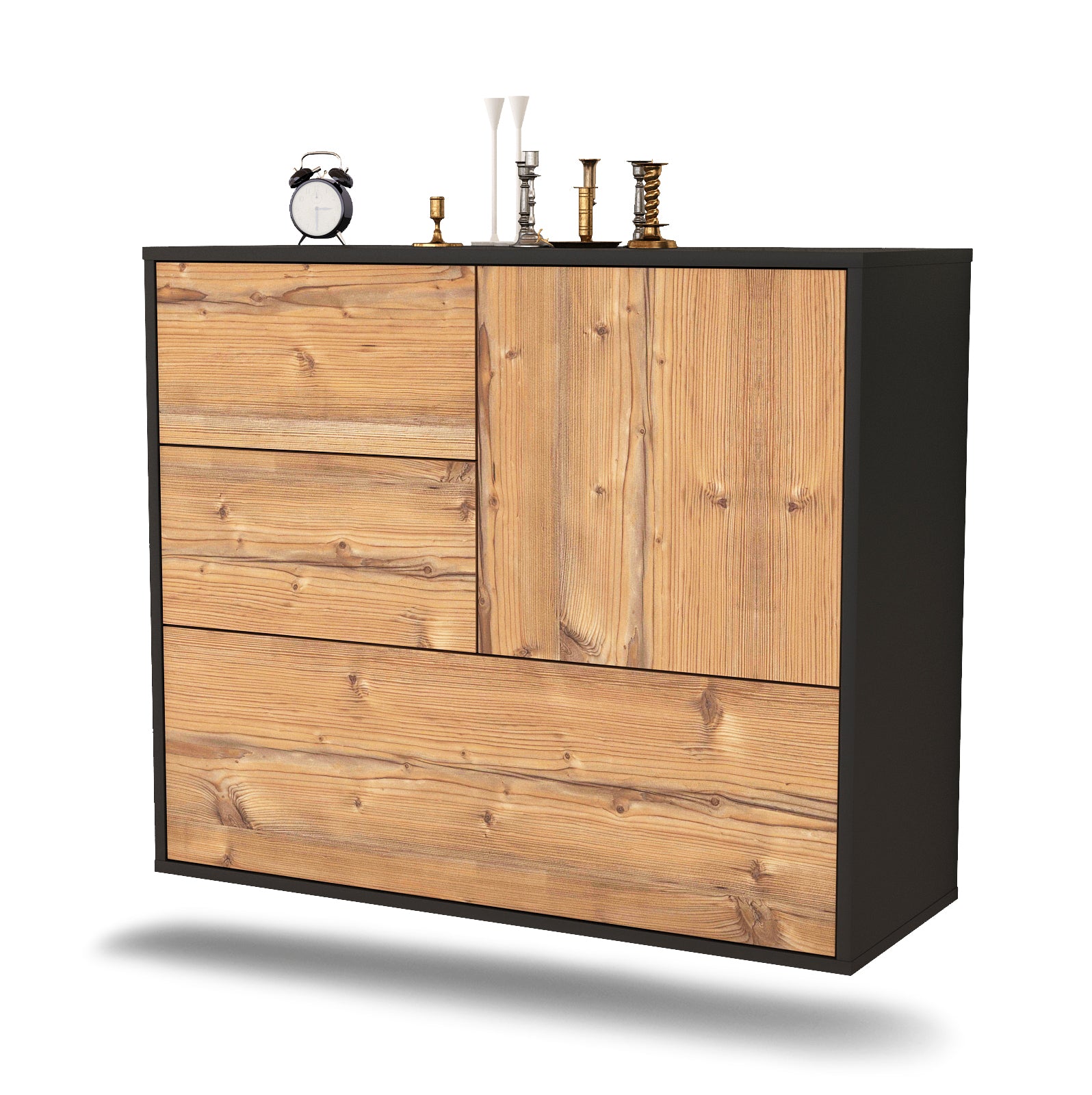 Sideboard - Deanna - Design Holzdekor - Wandmontiert mit Push to open  92 cm Anthrazit