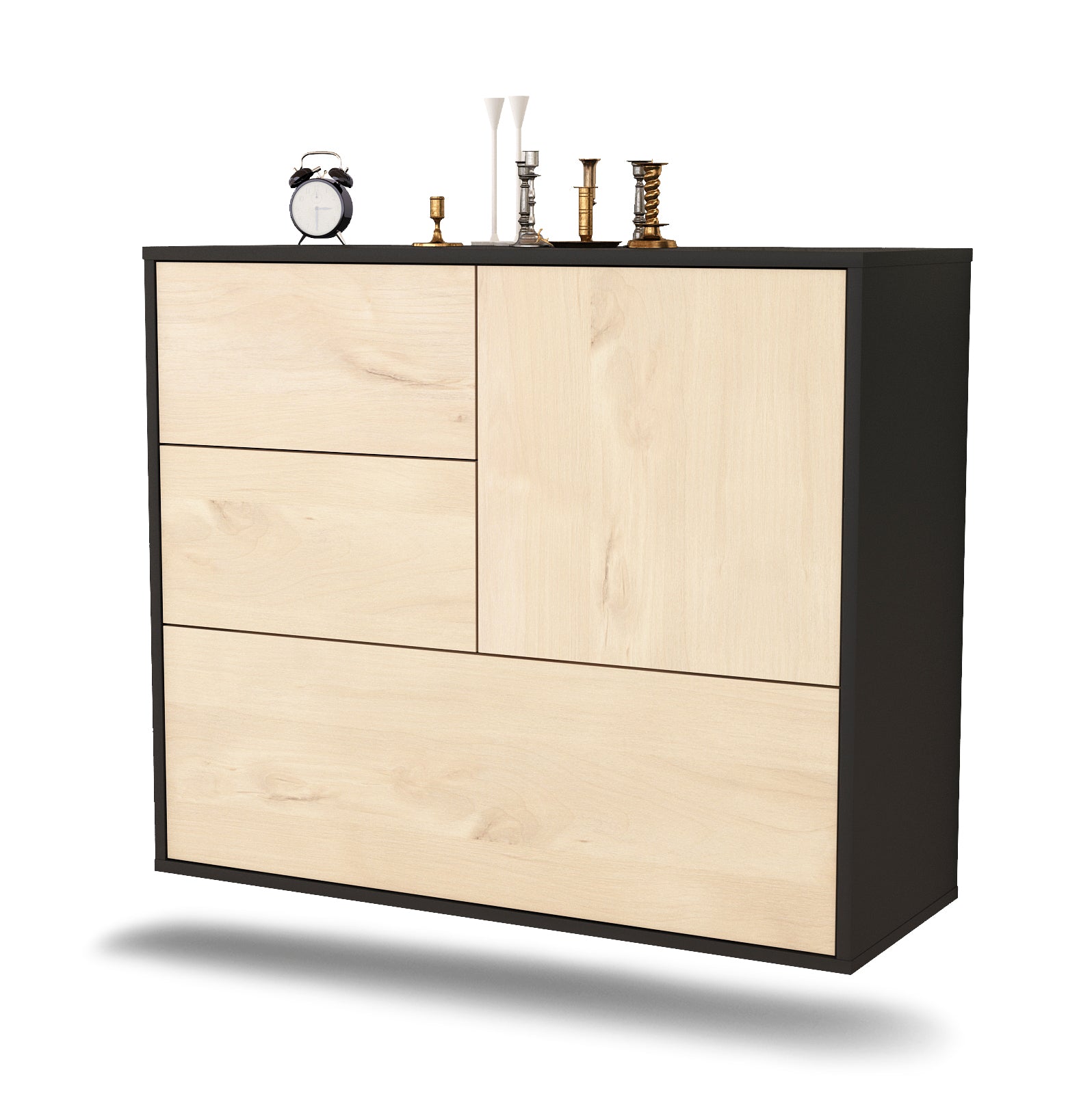 Sideboard - Deanna - Design Holzdekor - Wandmontiert mit Push to open  92 cm Anthrazit