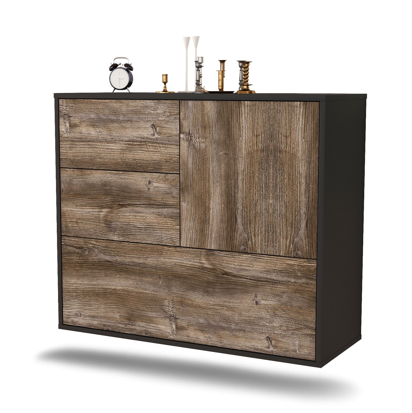 Sideboard - Deanna - Design Holzdekor - Wandmontiert mit Push to open  92 cm Anthrazit