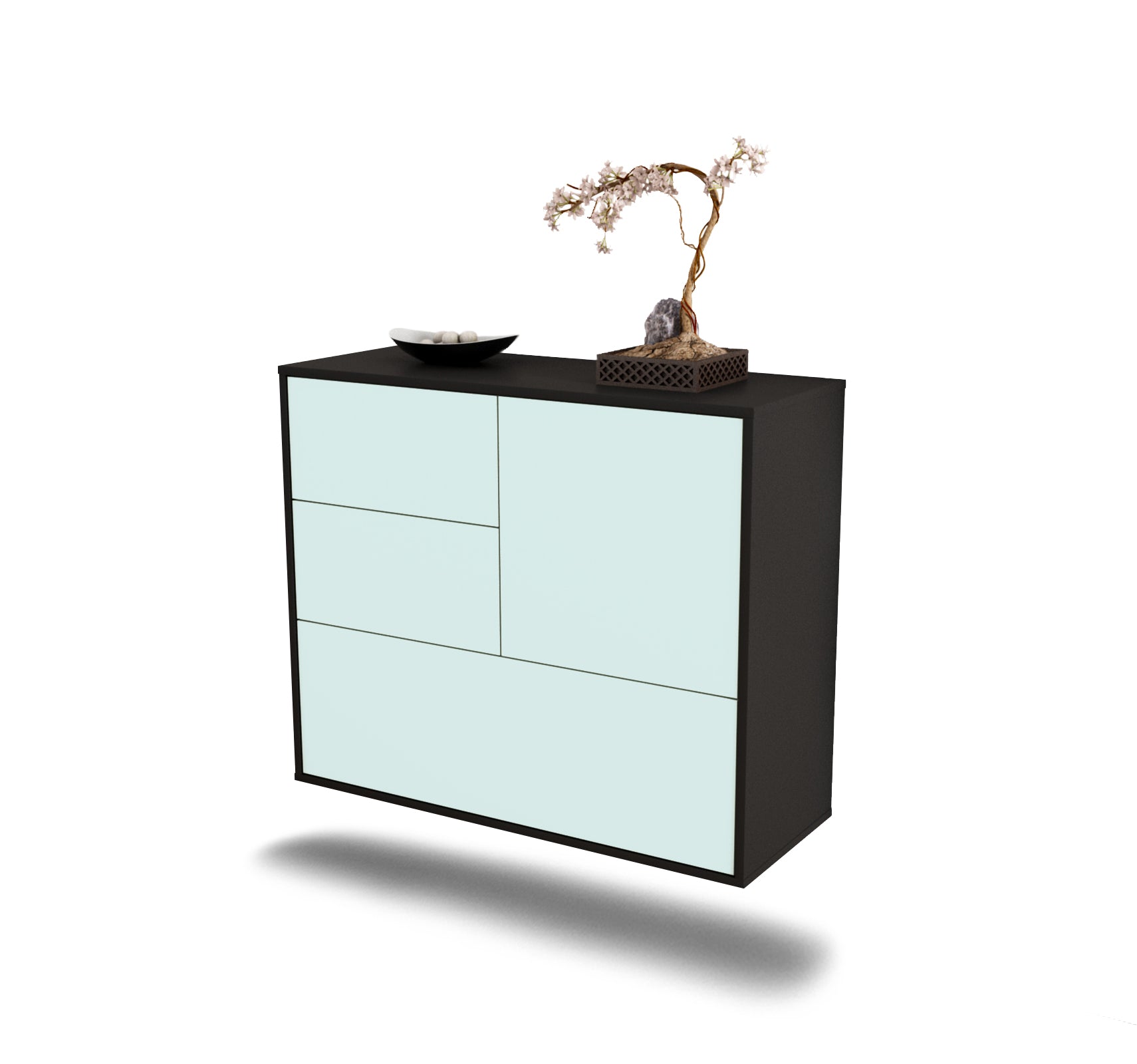 Sideboard - Deanna - Design Farbakzent - Wandmontiert mit Push to open  92 cm Anthrazit